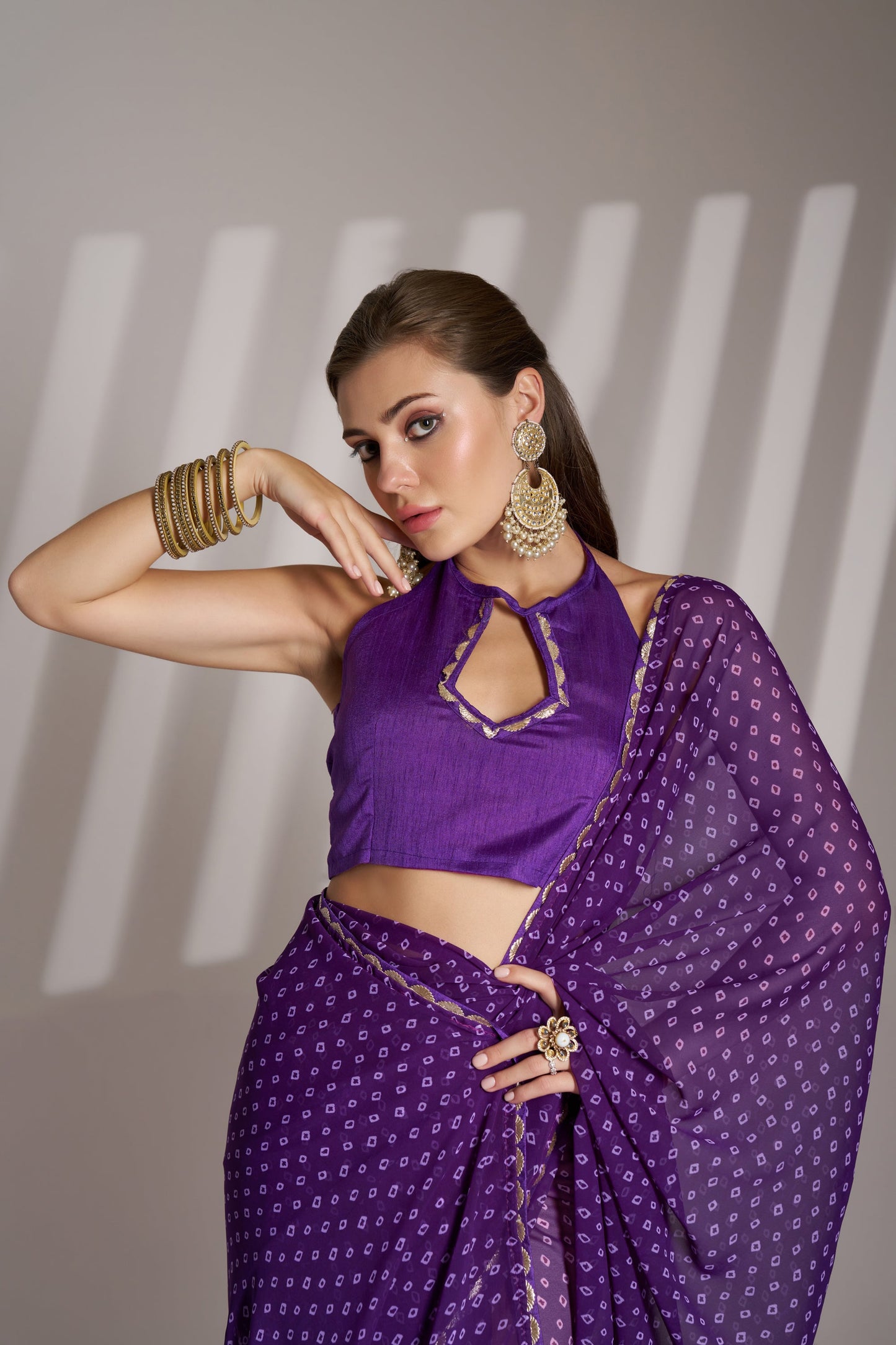 Purple Georgette Printed Party Wear Saree with Fancy Lace