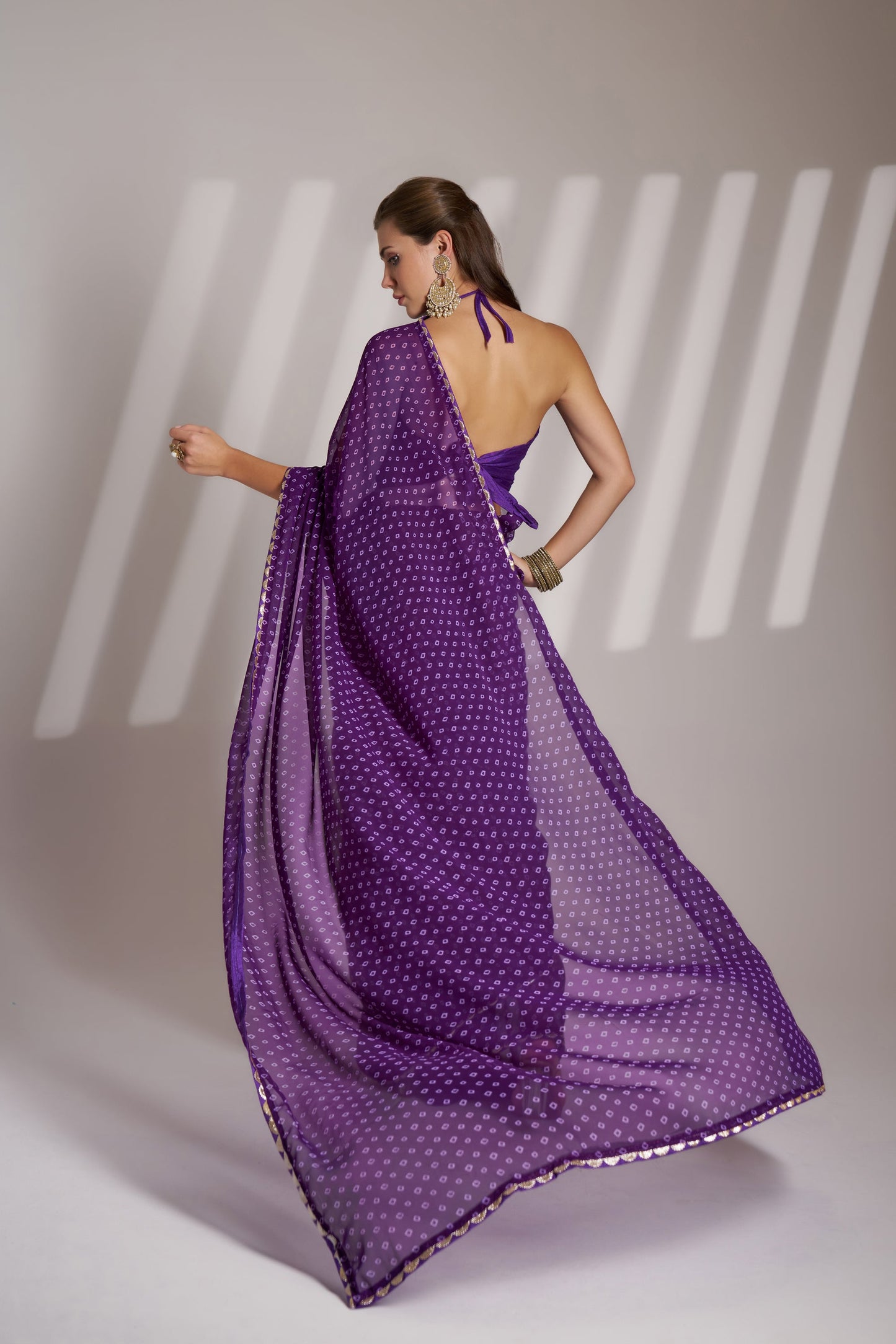 Purple Georgette Printed Party Wear Saree with Fancy Lace