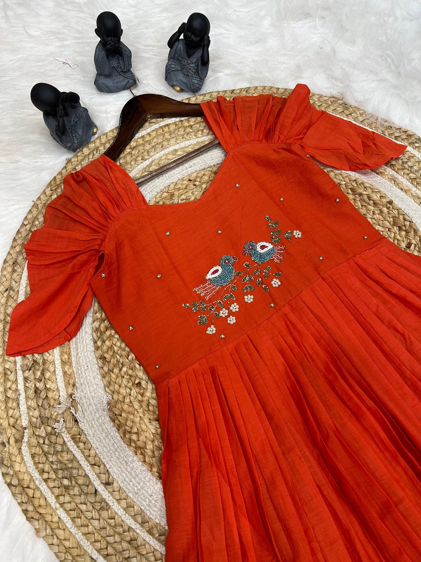 New Orange Color Pure Mul Cotton Hand Maggam work Kurti