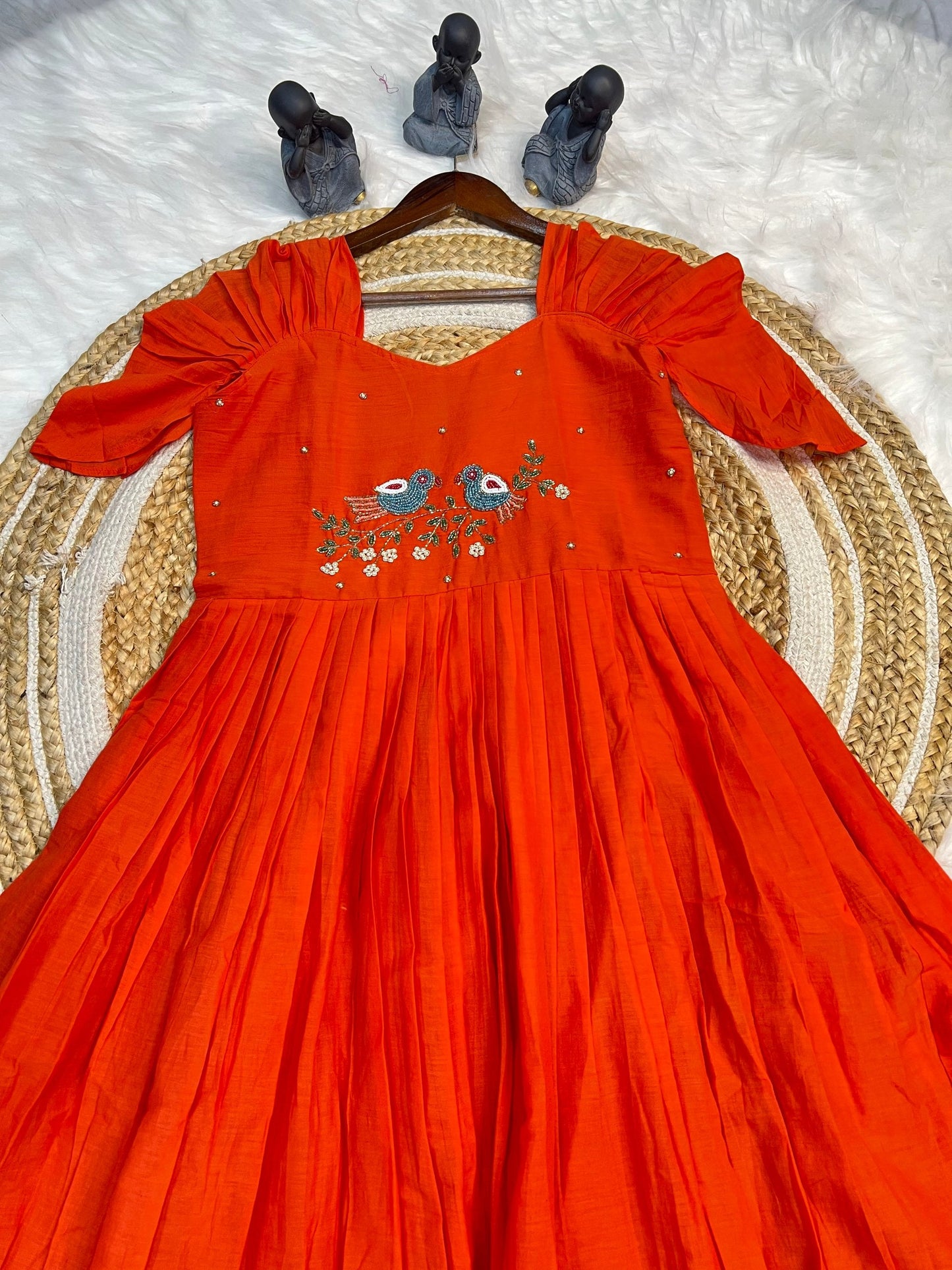 New Orange Color Pure Mul Cotton Hand Maggam work Kurti