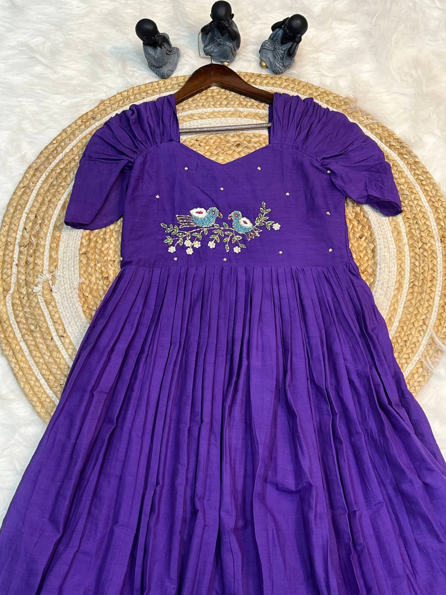 New Purple Color Pure Mul Cotton Hand Maggam work Kurti