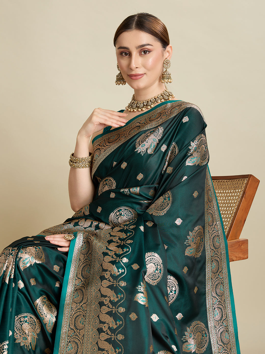 Premium Soft Silk Saree with Rich Zari Work (Rama)