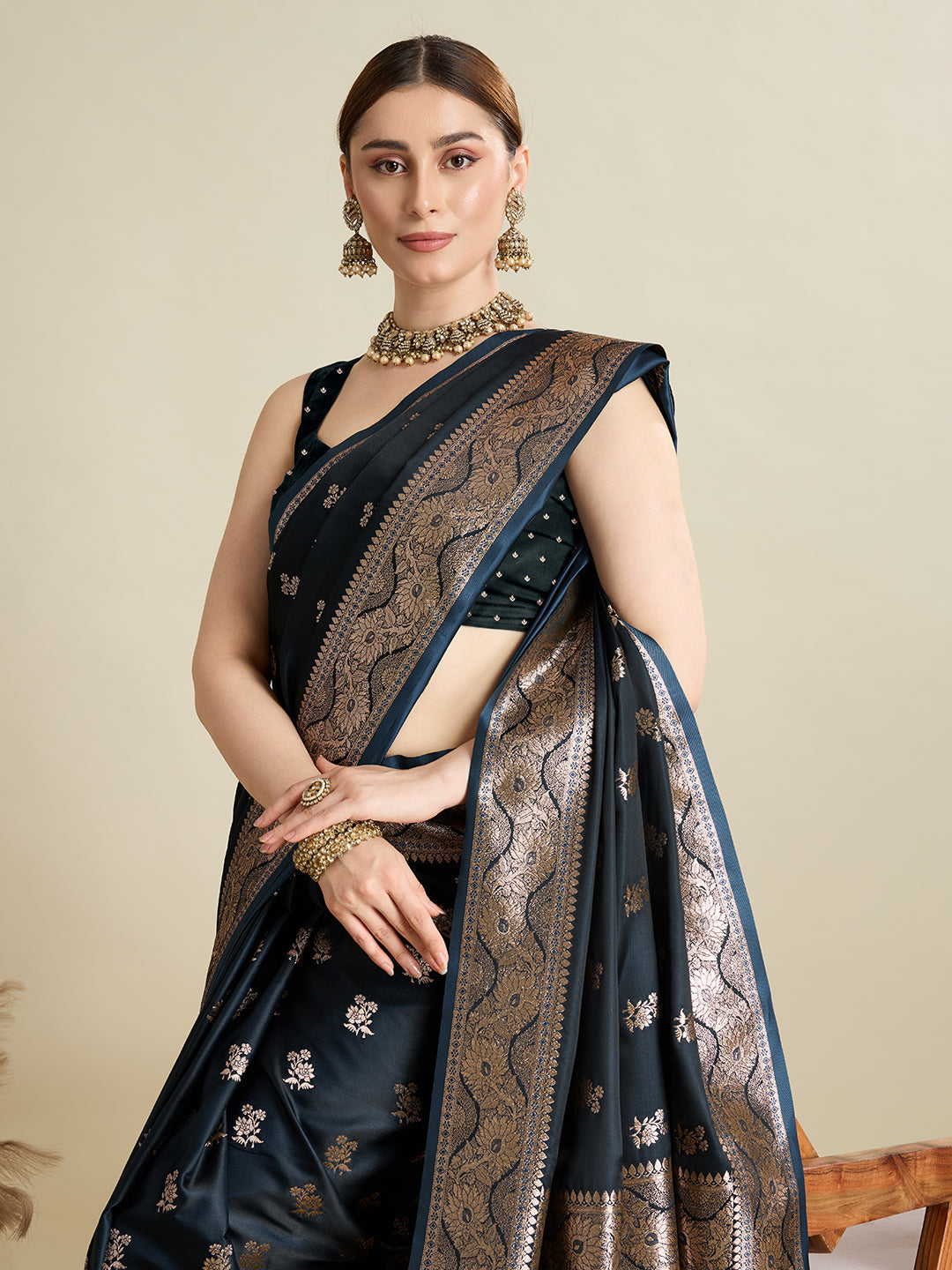 Designer Silk Saree with Rich Zari Weaving & Tassel Pallu (Black)