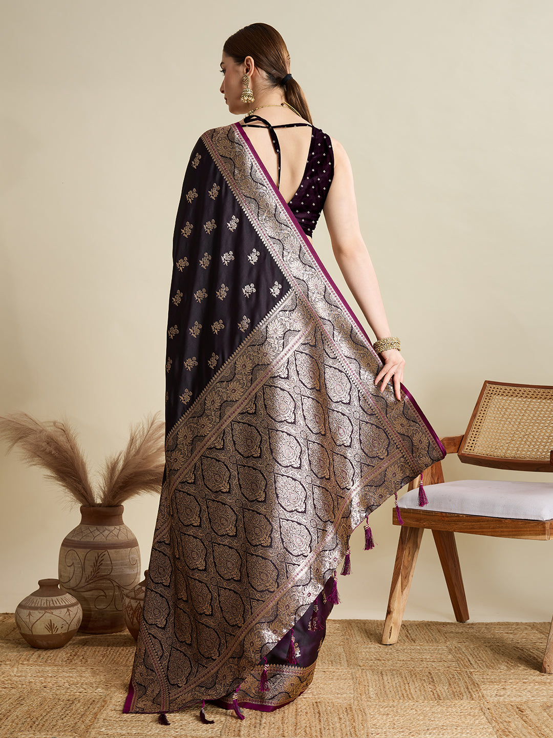 Designer Silk Saree with Rich Zari Weaving & Tassel Pallu (Magenta)