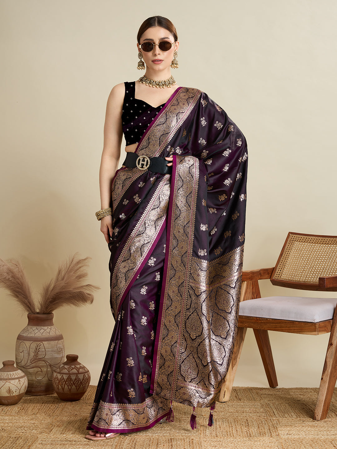 Designer Silk Saree with Rich Zari Weaving & Tassel Pallu (Magenta)