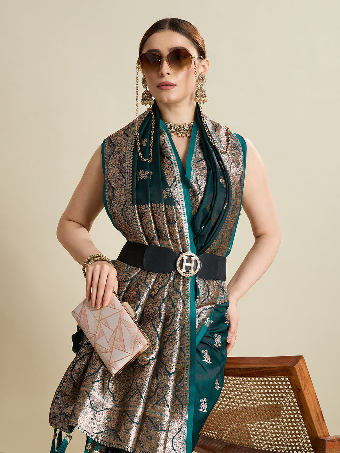 Designer Silk Saree with Rich Zari Weaving & Tassel Pallu (Rama)