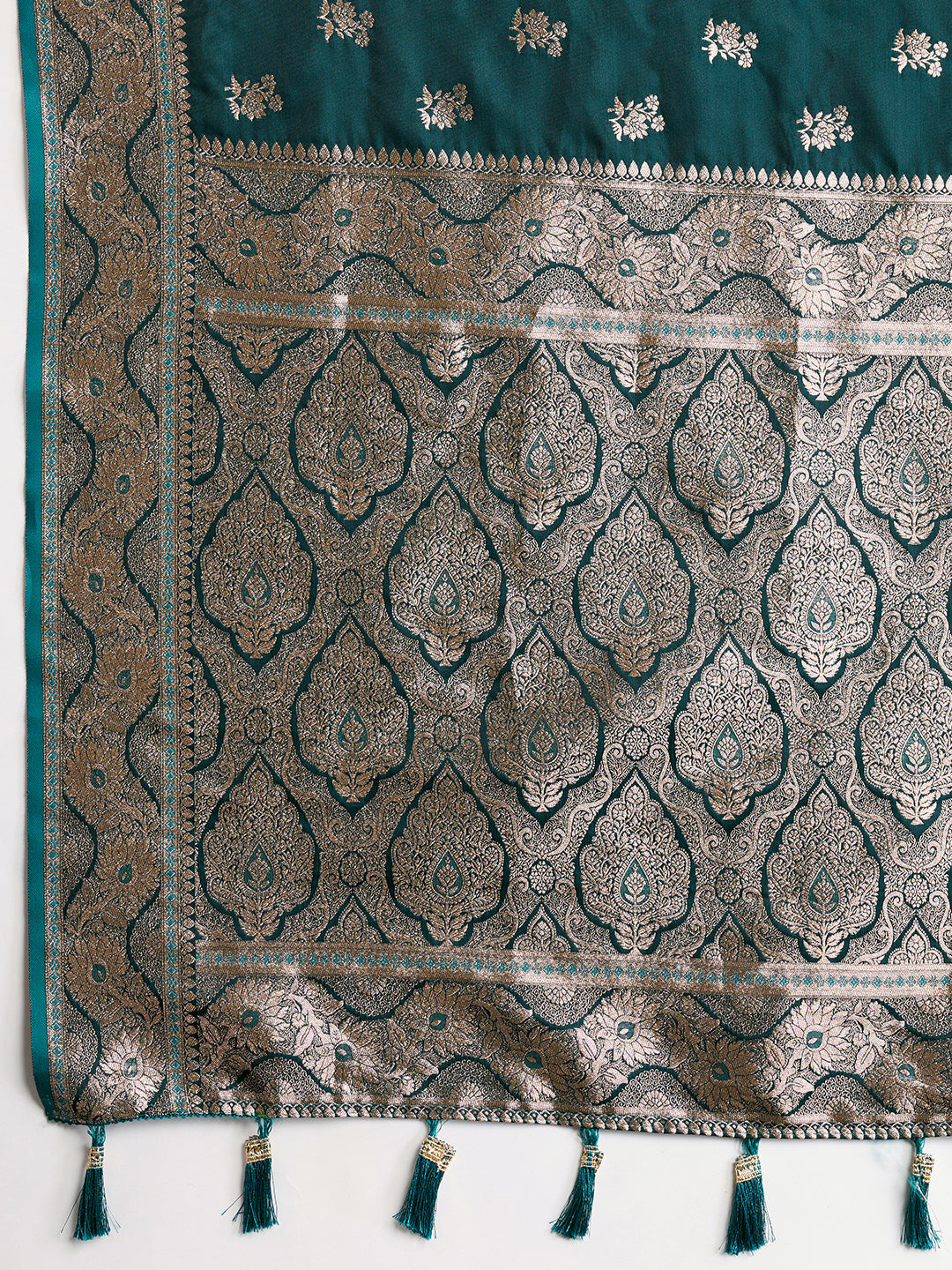Designer Silk Saree with Rich Zari Weaving & Tassel Pallu (Rama)