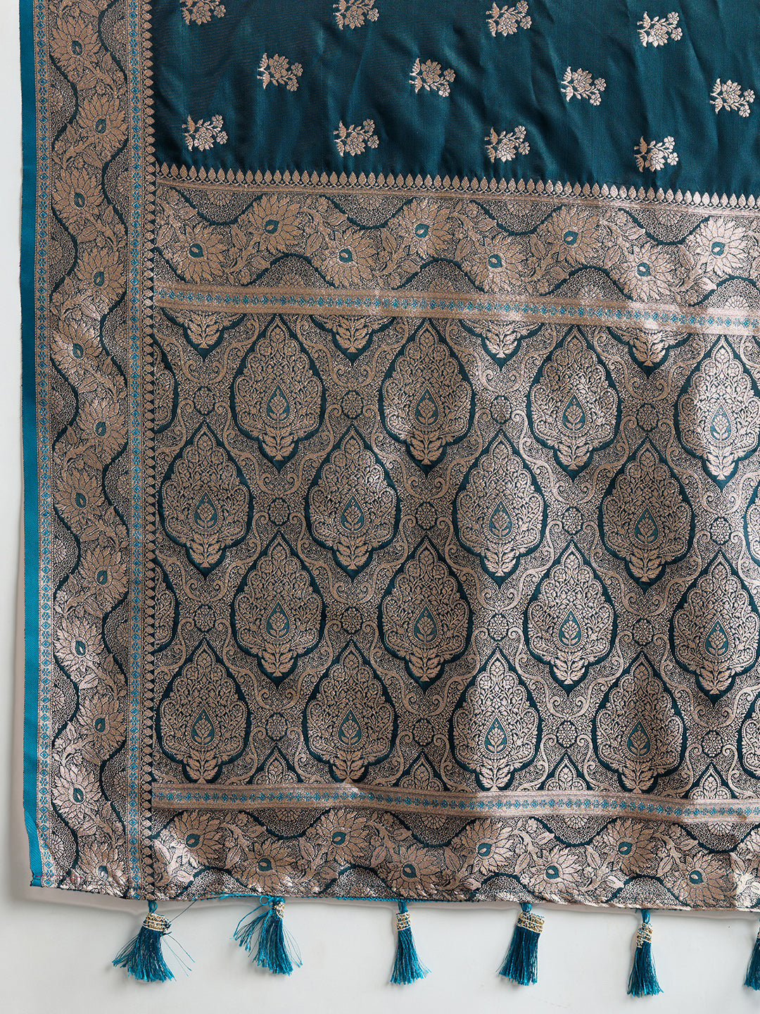 Designer Silk Saree with Rich Zari Weaving & Tassel Pallu (Teal)