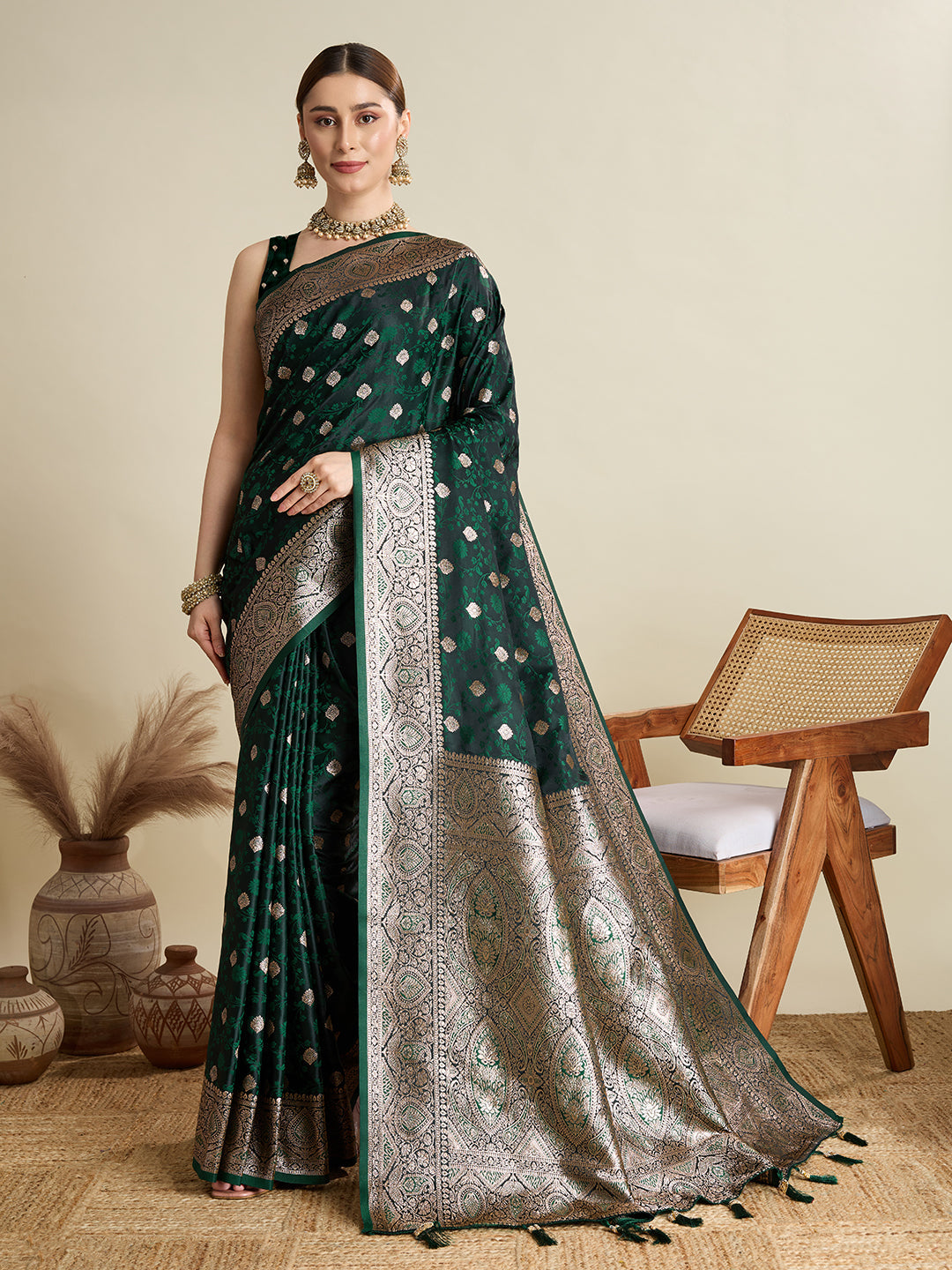 Green Soft Silk Zari Weaving Saree with Designer Blouse