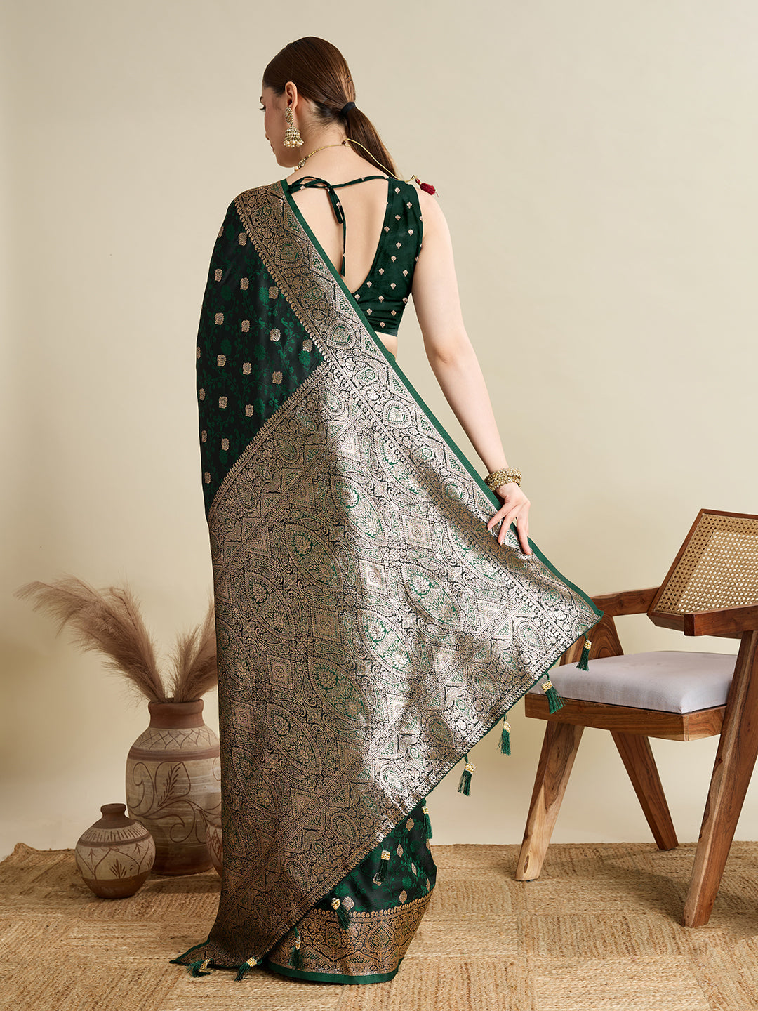 Green Soft Silk Zari Weaving Saree with Designer Blouse