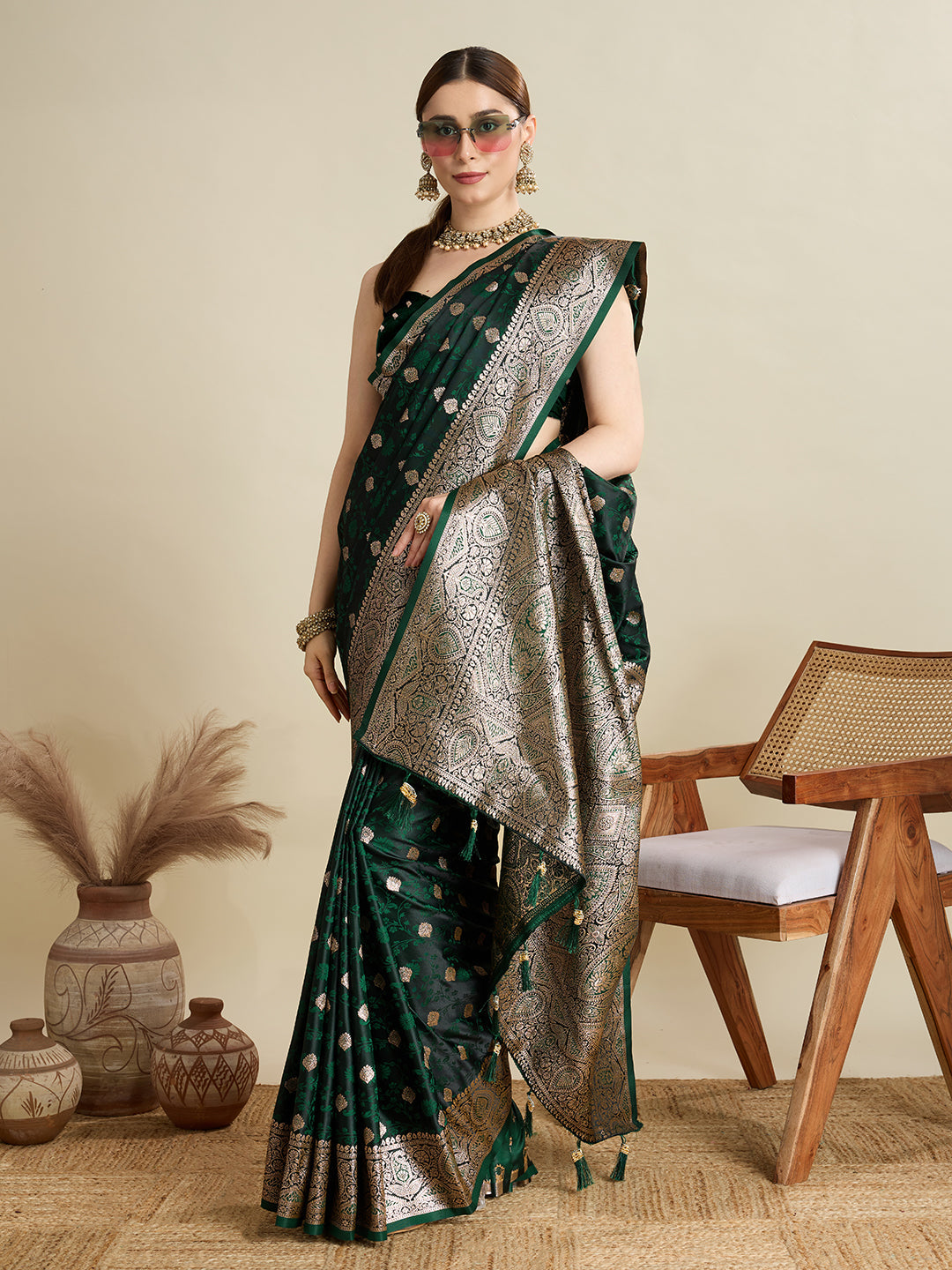 Green Soft Silk Zari Weaving Saree with Designer Blouse