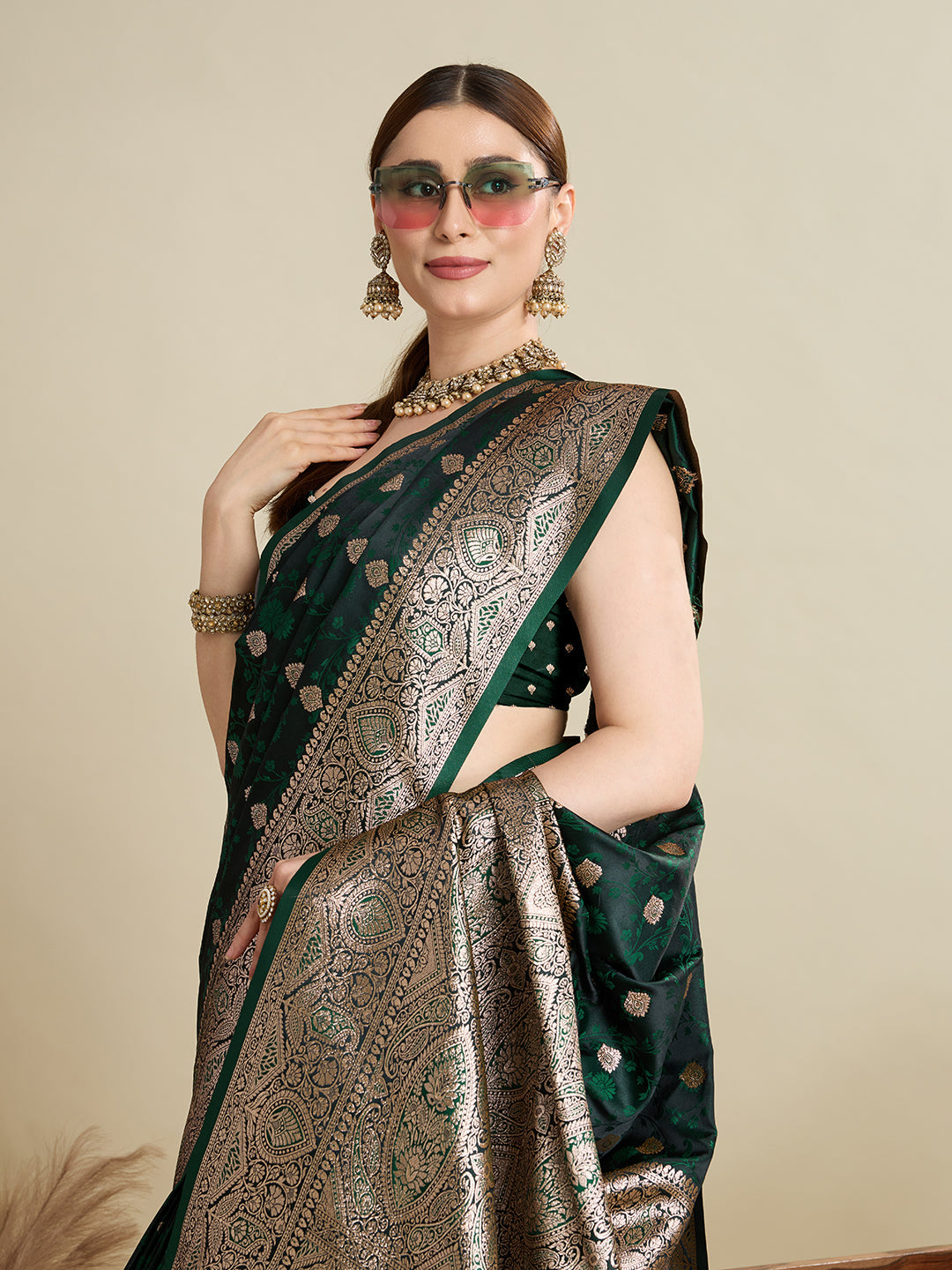 Green Soft Silk Zari Weaving Saree with Designer Blouse