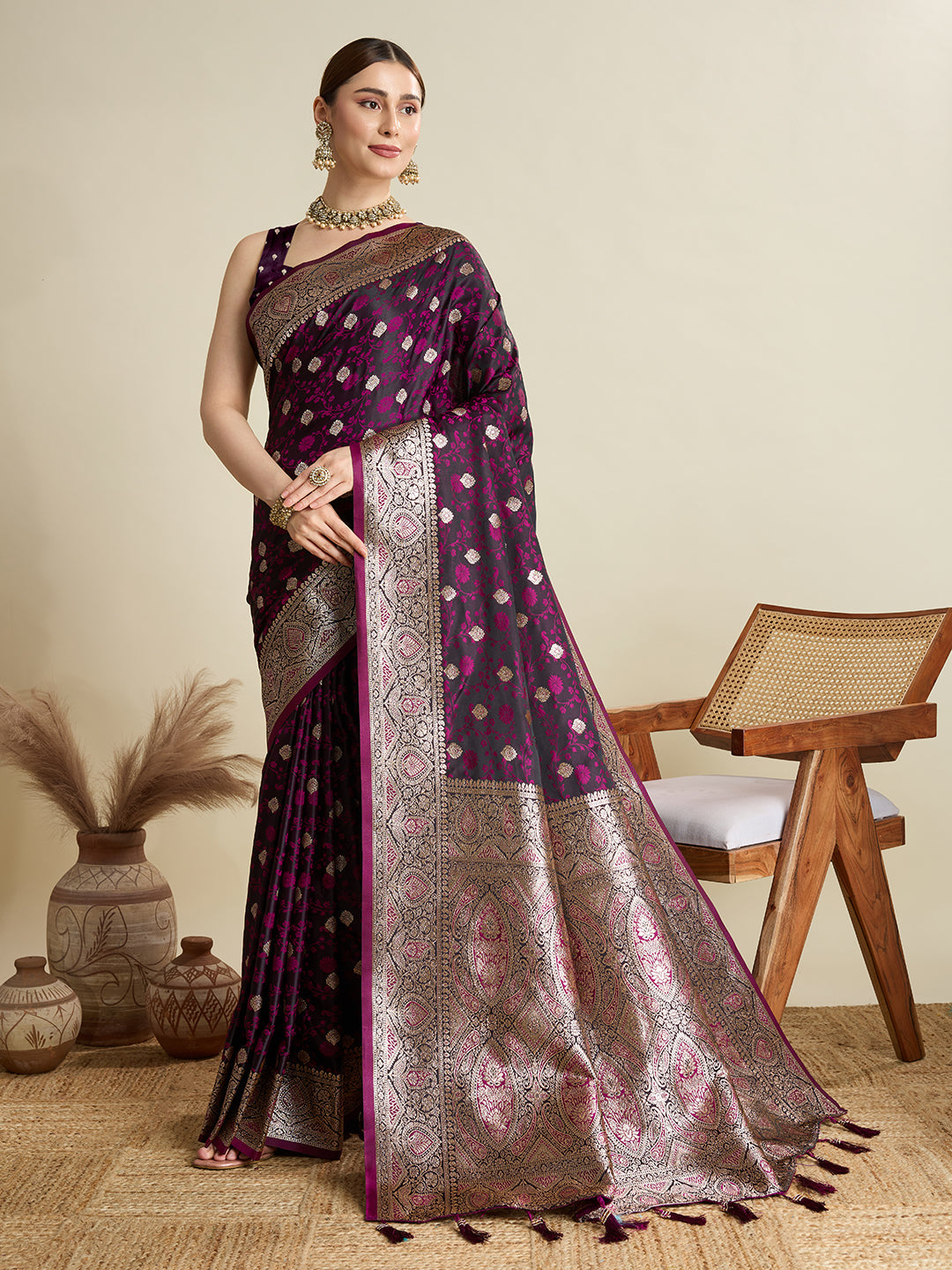 Magenta Soft Silk Zari Weaving Saree with Designer Blouse