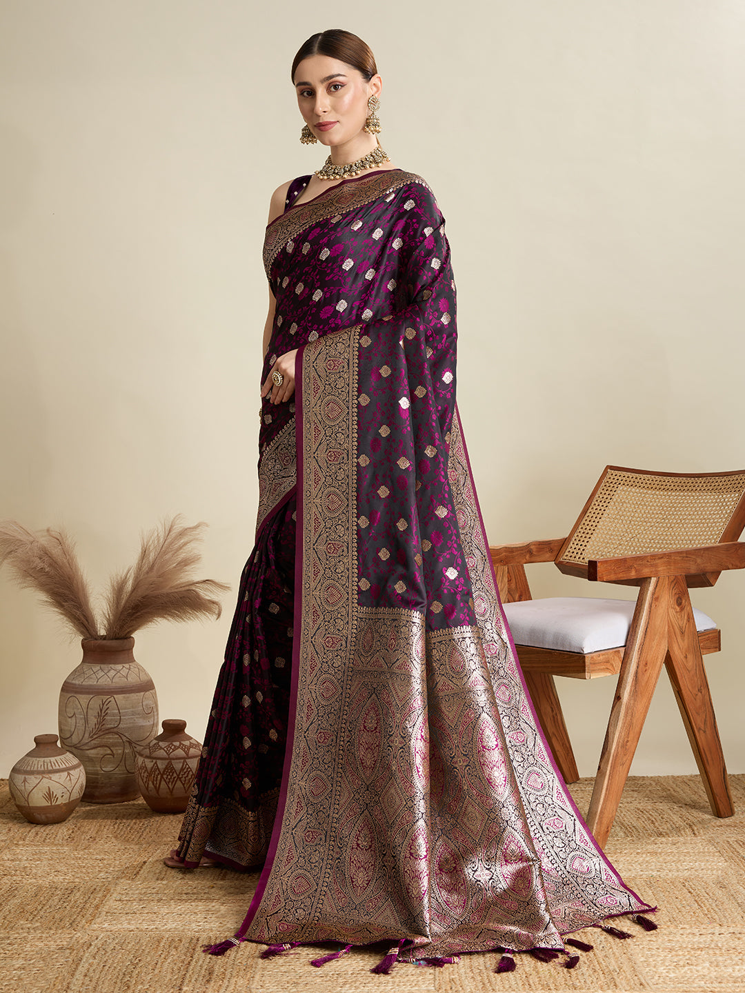 Magenta Soft Silk Zari Weaving Saree with Designer Blouse