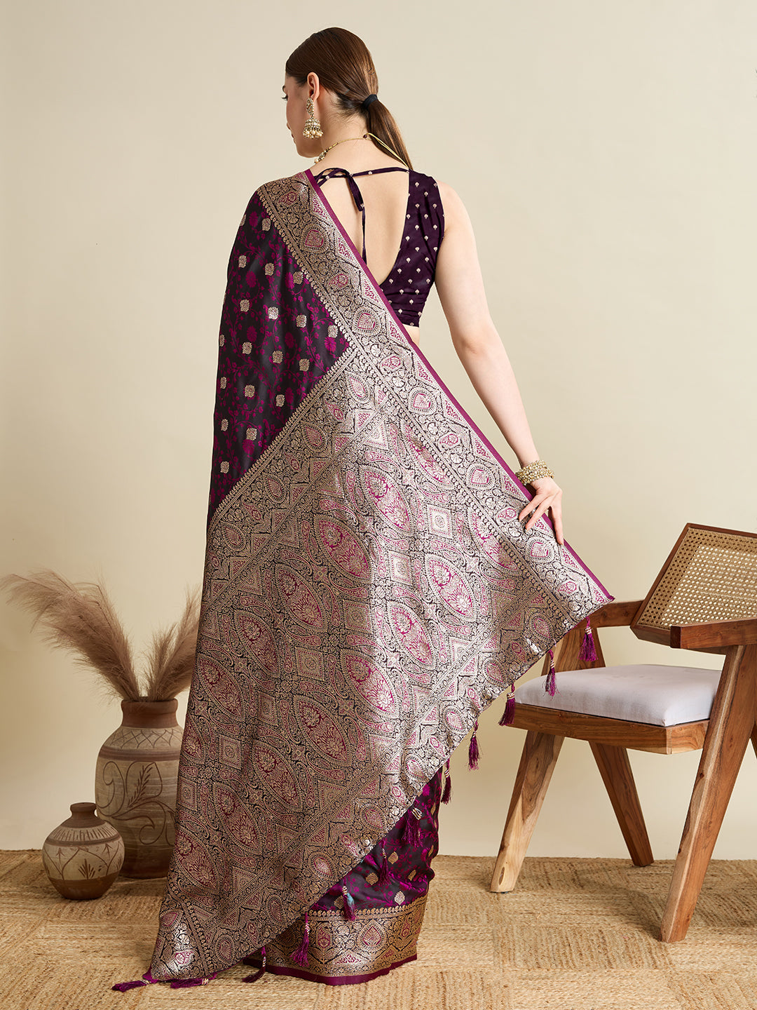 Magenta Soft Silk Zari Weaving Saree with Designer Blouse