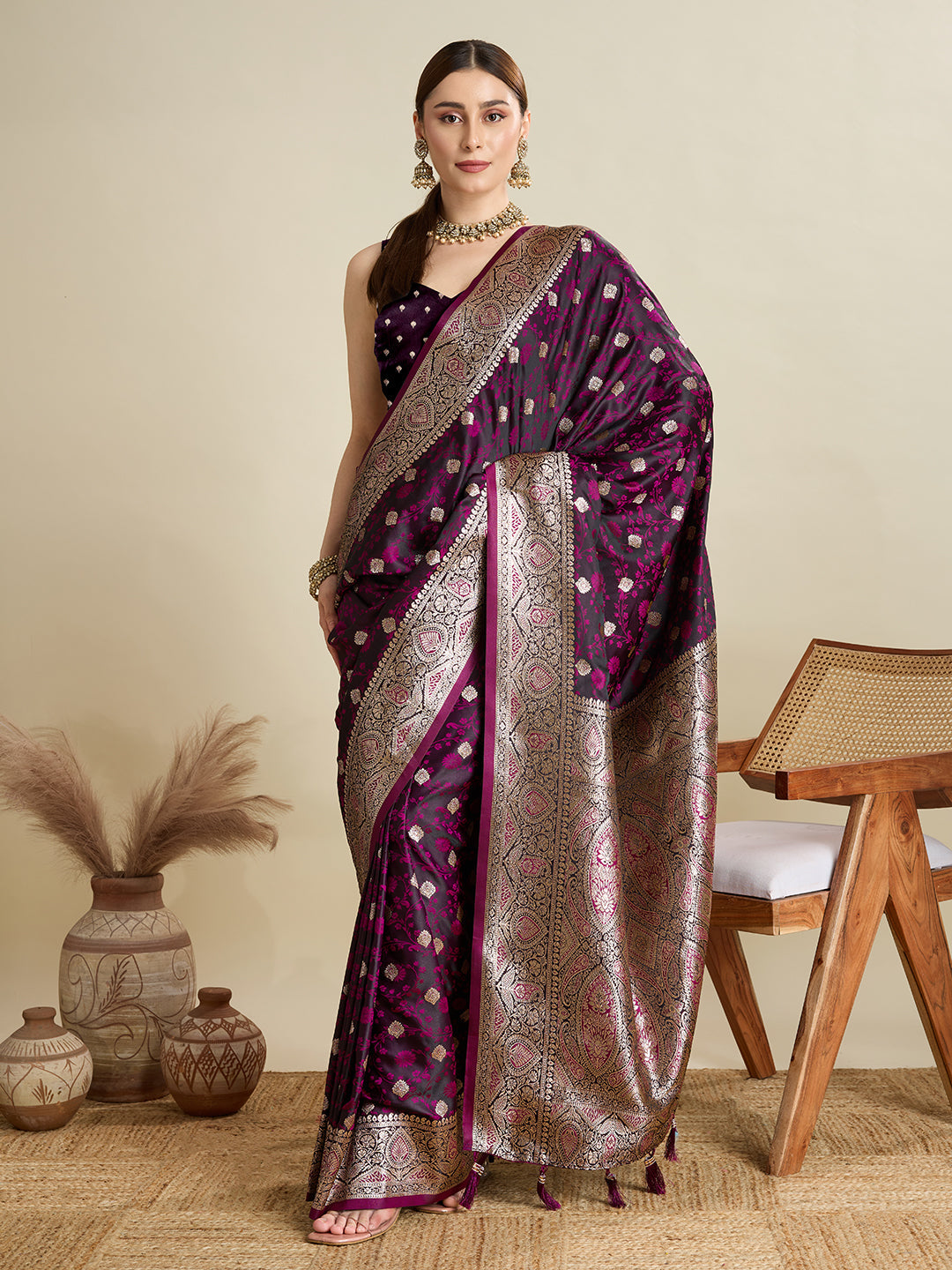 Magenta Soft Silk Zari Weaving Saree with Designer Blouse