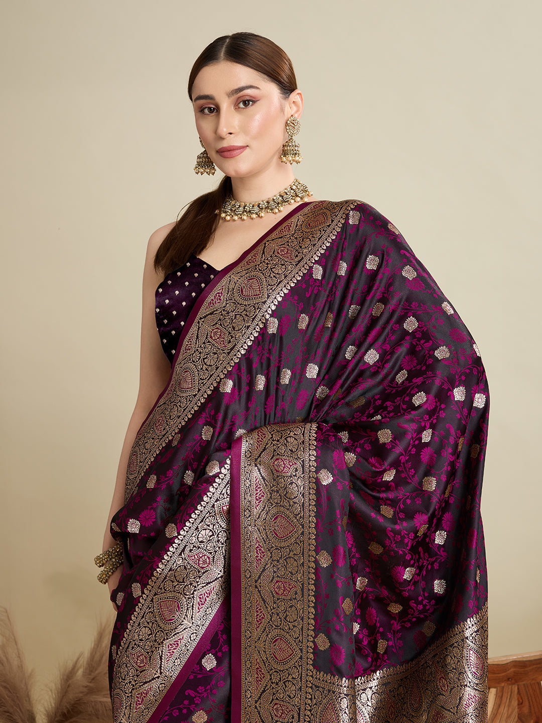 Magenta Soft Silk Zari Weaving Saree with Designer Blouse