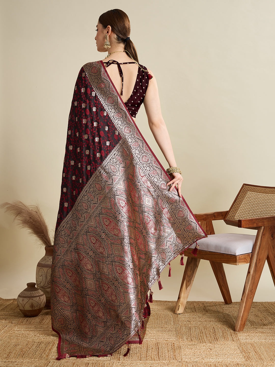 Maroon Color Soft Silk Zari Weaving Saree with Designer Blouse