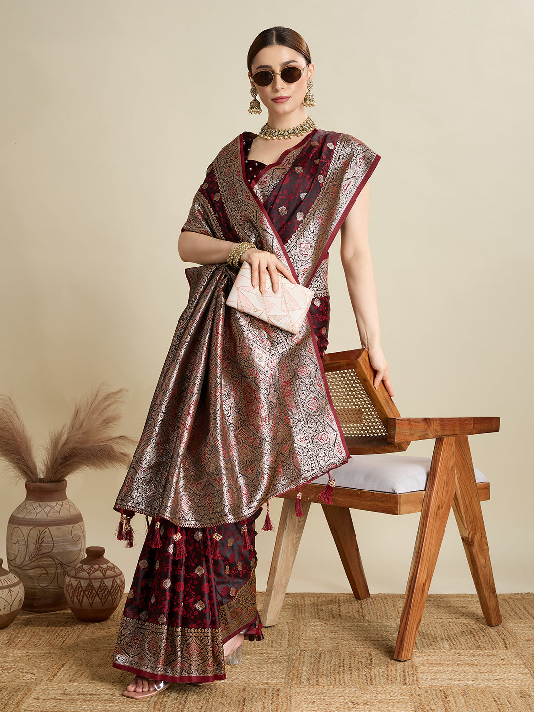 Maroon Color Soft Silk Zari Weaving Saree with Designer Blouse