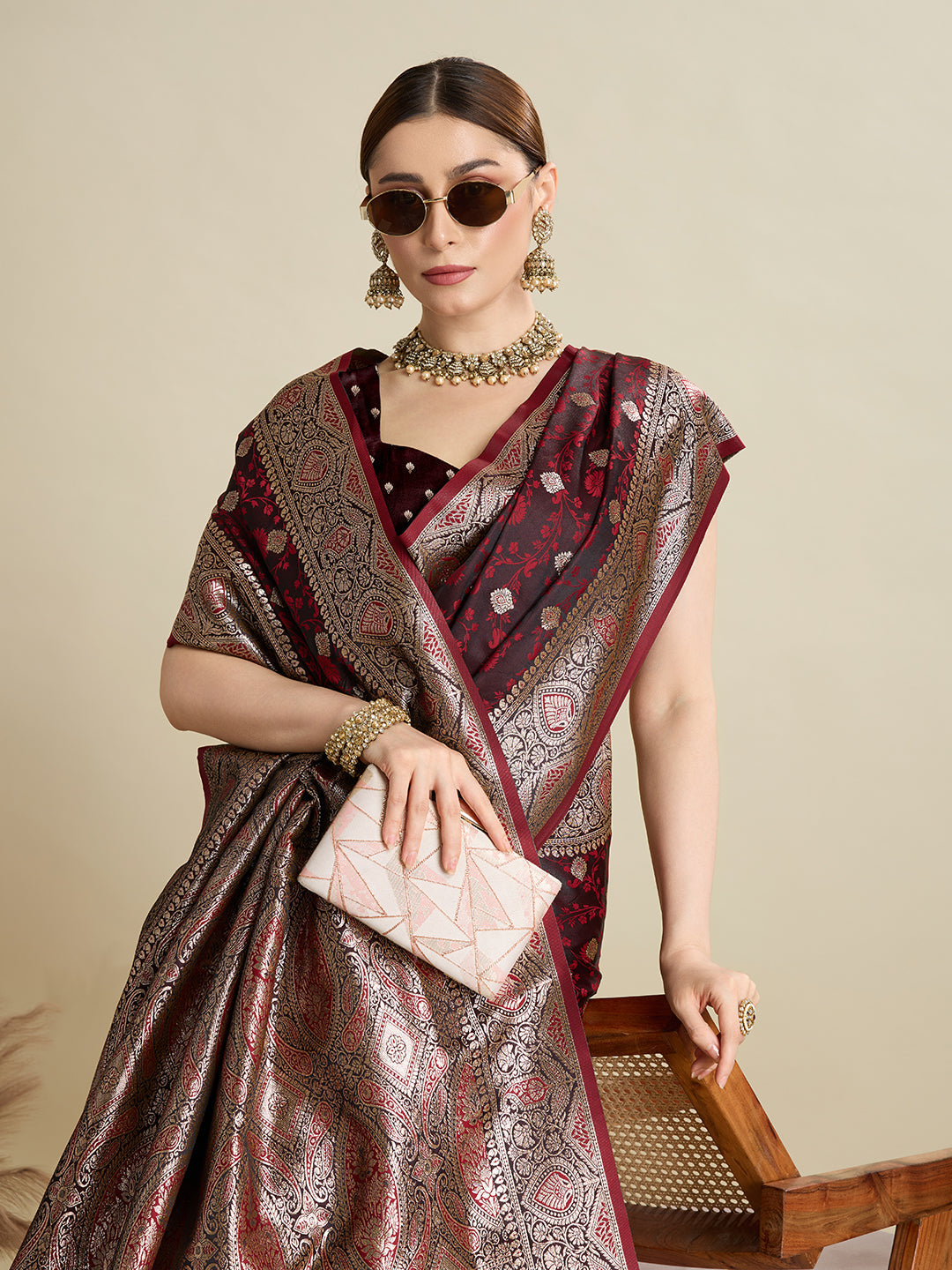 Maroon Color Soft Silk Zari Weaving Saree with Designer Blouse