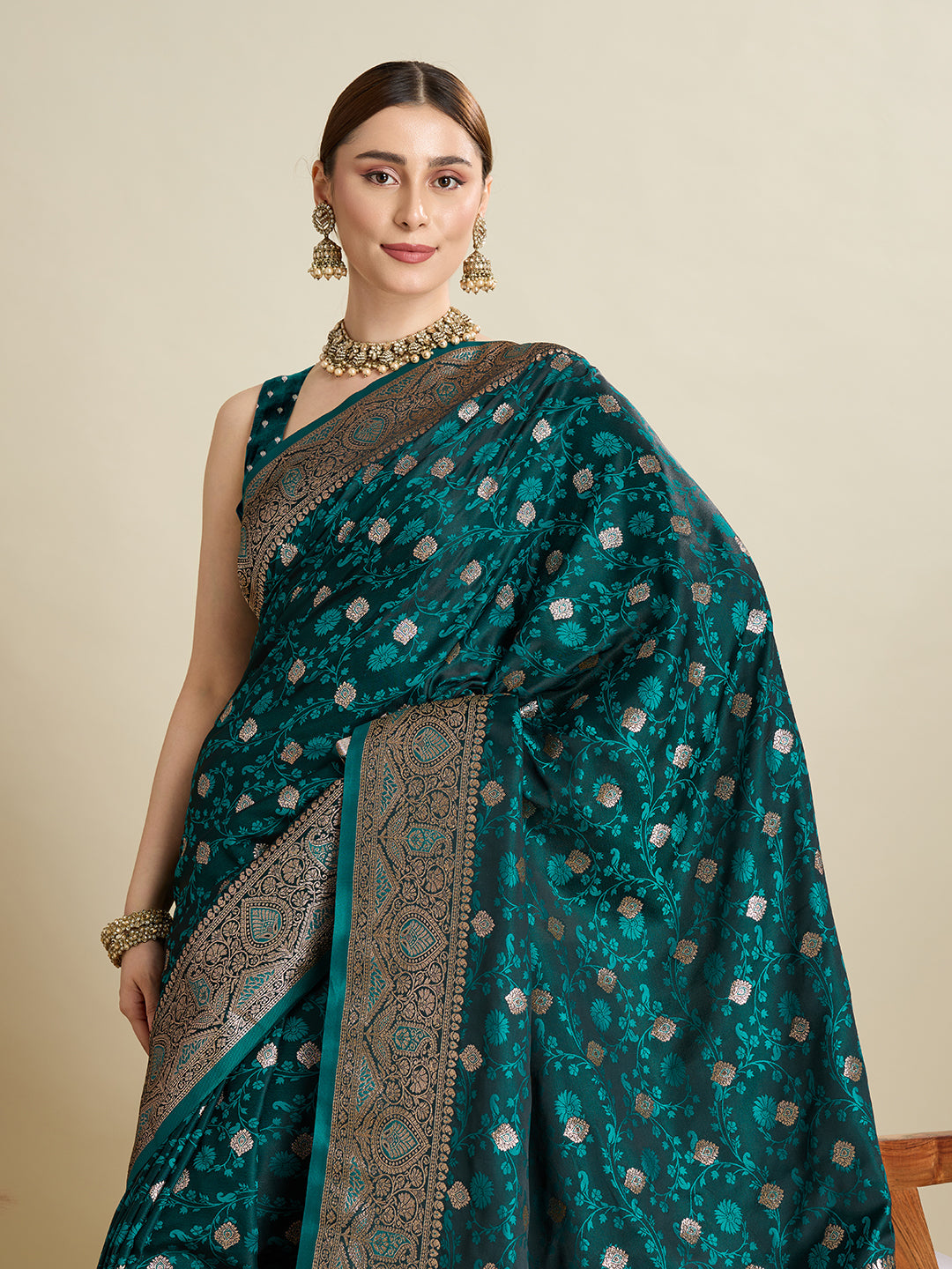 Rama Color Soft Silk Zari Weaving Saree with Designer Blouse