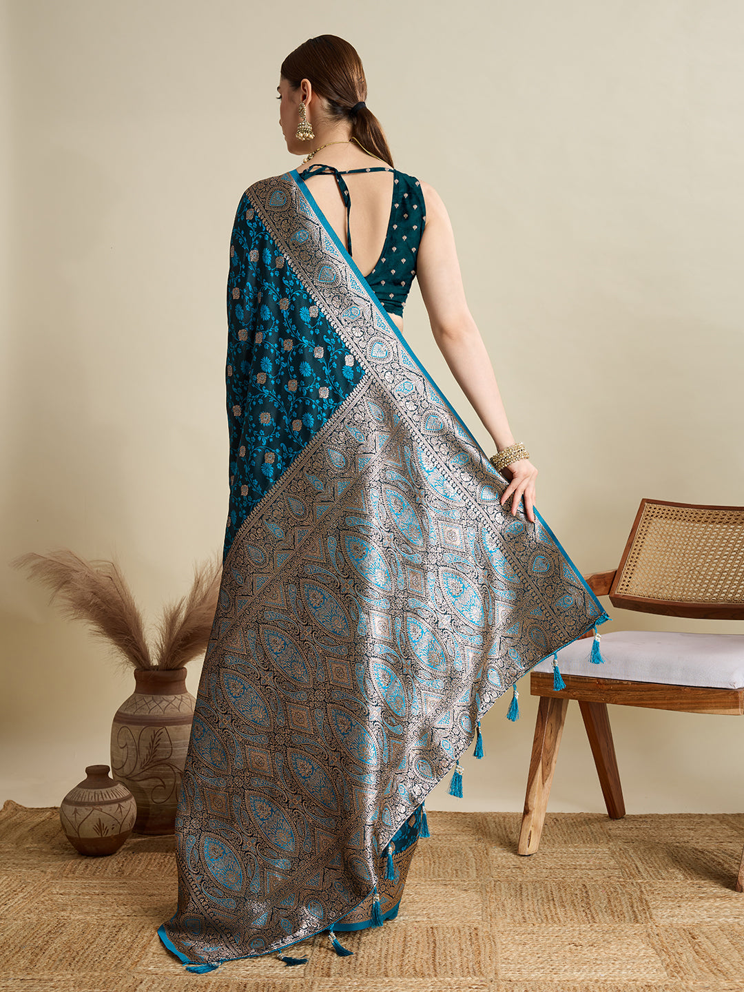 Tarquolse Color Soft Silk Zari Weaving Saree with Designer Blouse