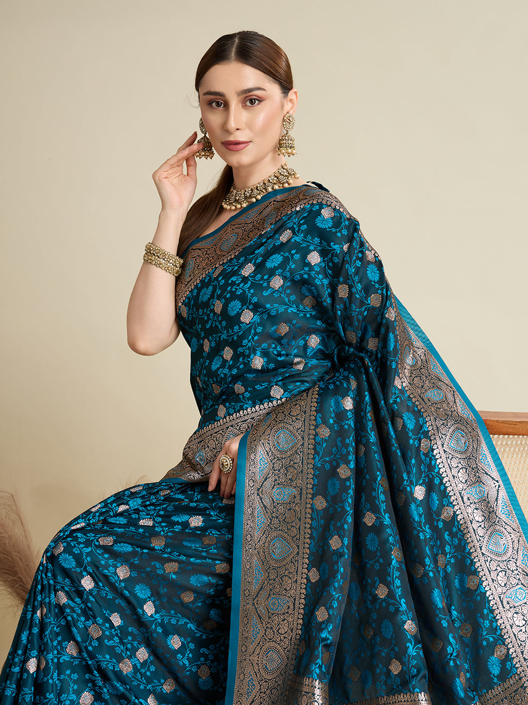 Tarquolse Color Soft Silk Zari Weaving Saree with Designer Blouse