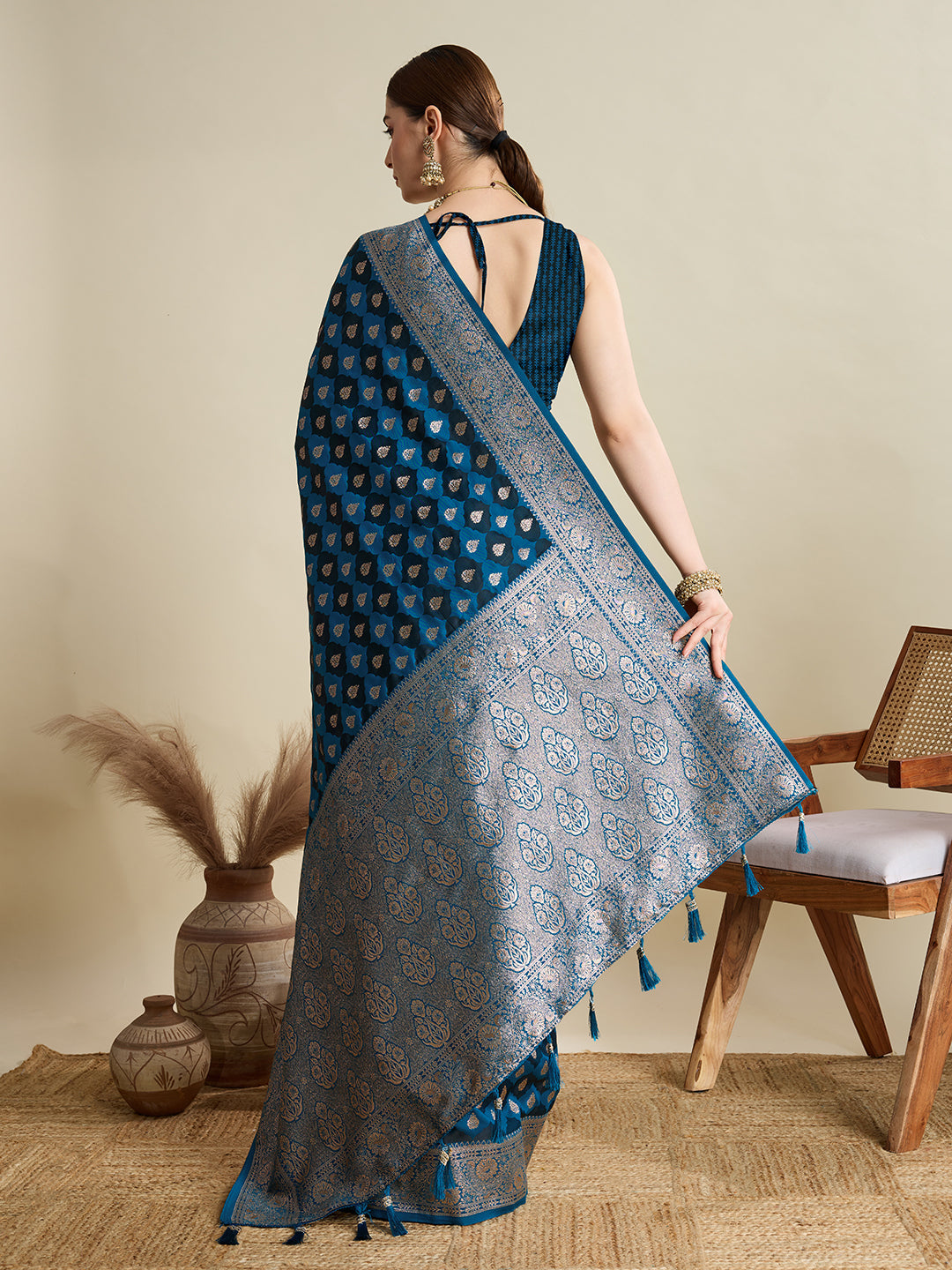 Blue Soft Silk Saree with Zari Weaving & Designer Blouse – Wedding & Party Wear