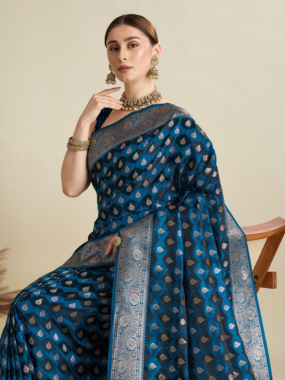Blue Soft Silk Saree with Zari Weaving & Designer Blouse – Wedding & Party Wear