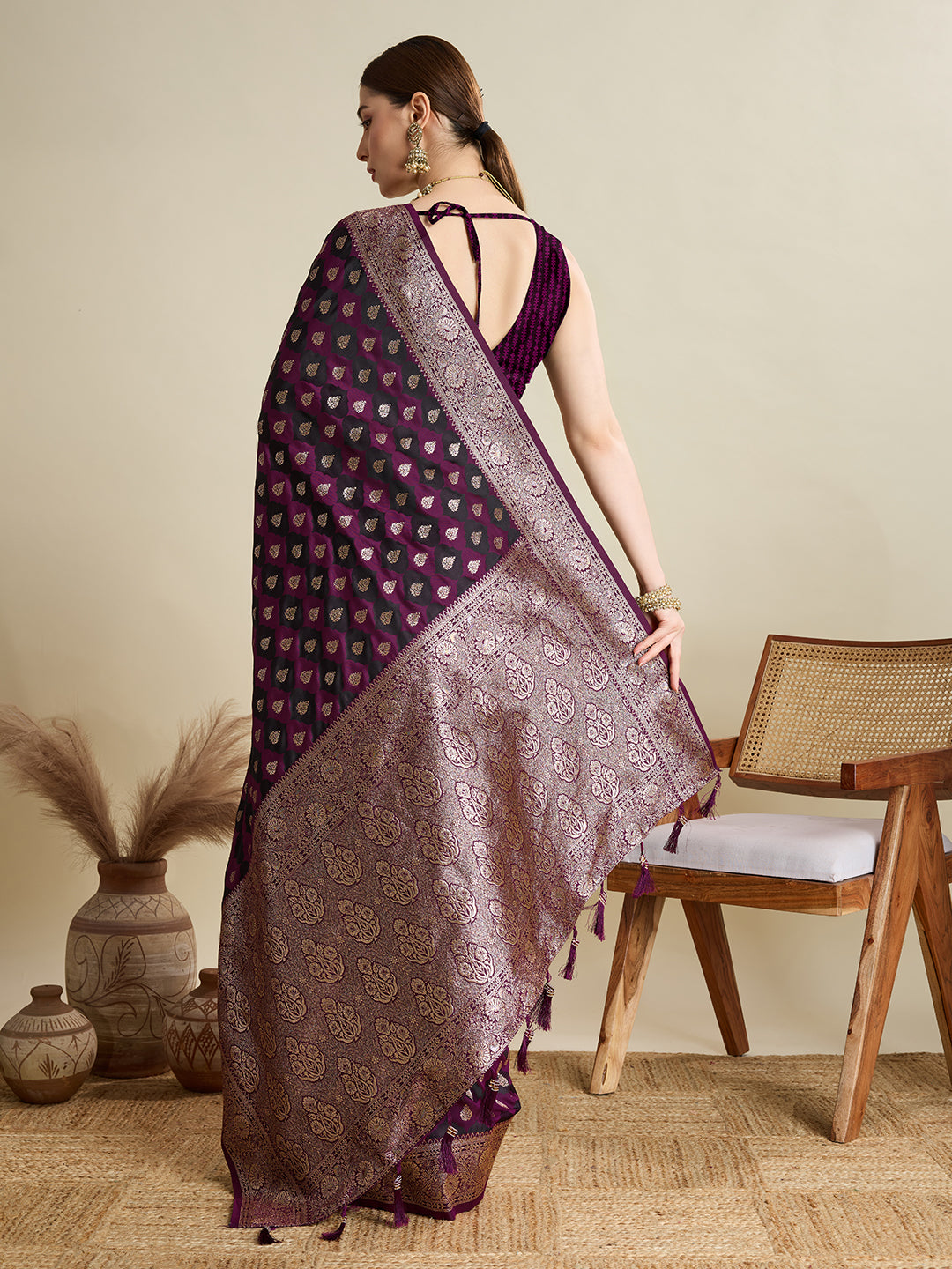 Magenta Soft Silk Saree with Zari Weaving & Designer Blouse – Wedding & Party Wear