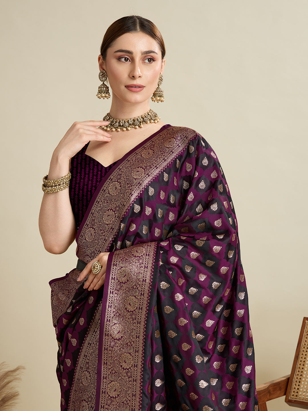 Magenta Soft Silk Saree with Zari Weaving & Designer Blouse – Wedding & Party Wear
