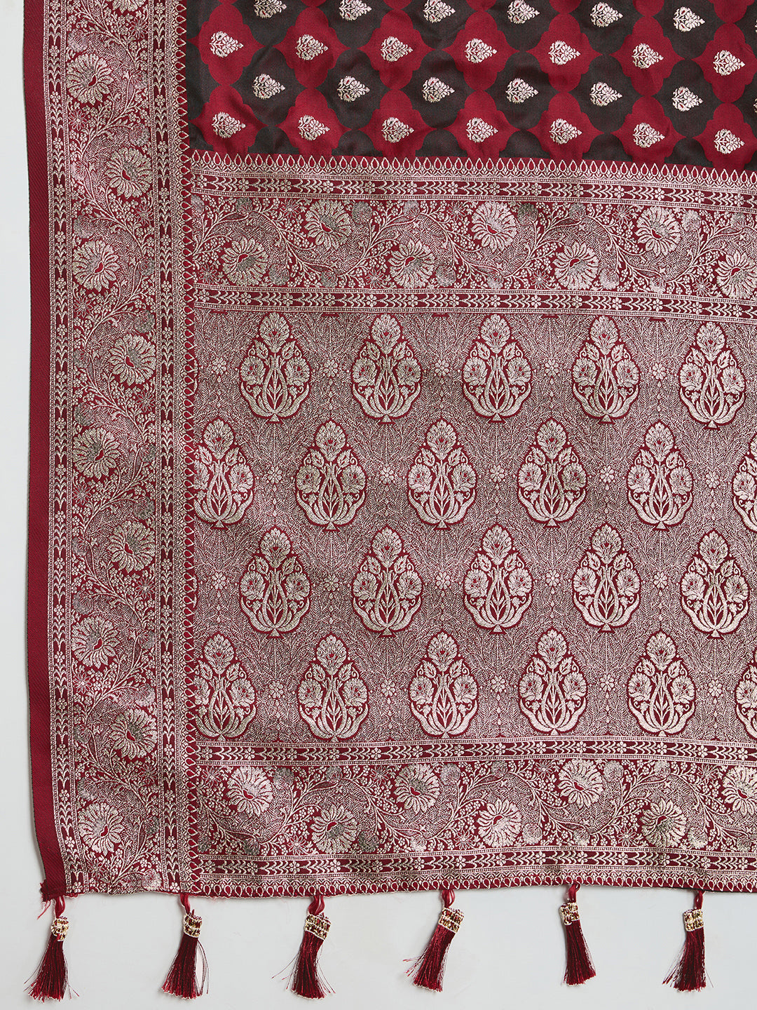 Maroon Soft Silk Saree with Zari Weaving & Designer Blouse – Wedding & Party Wear