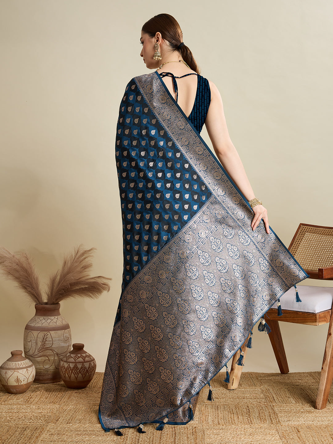 Teal Soft Silk Saree with Zari Weaving & Designer Blouse – Wedding & Party Wear