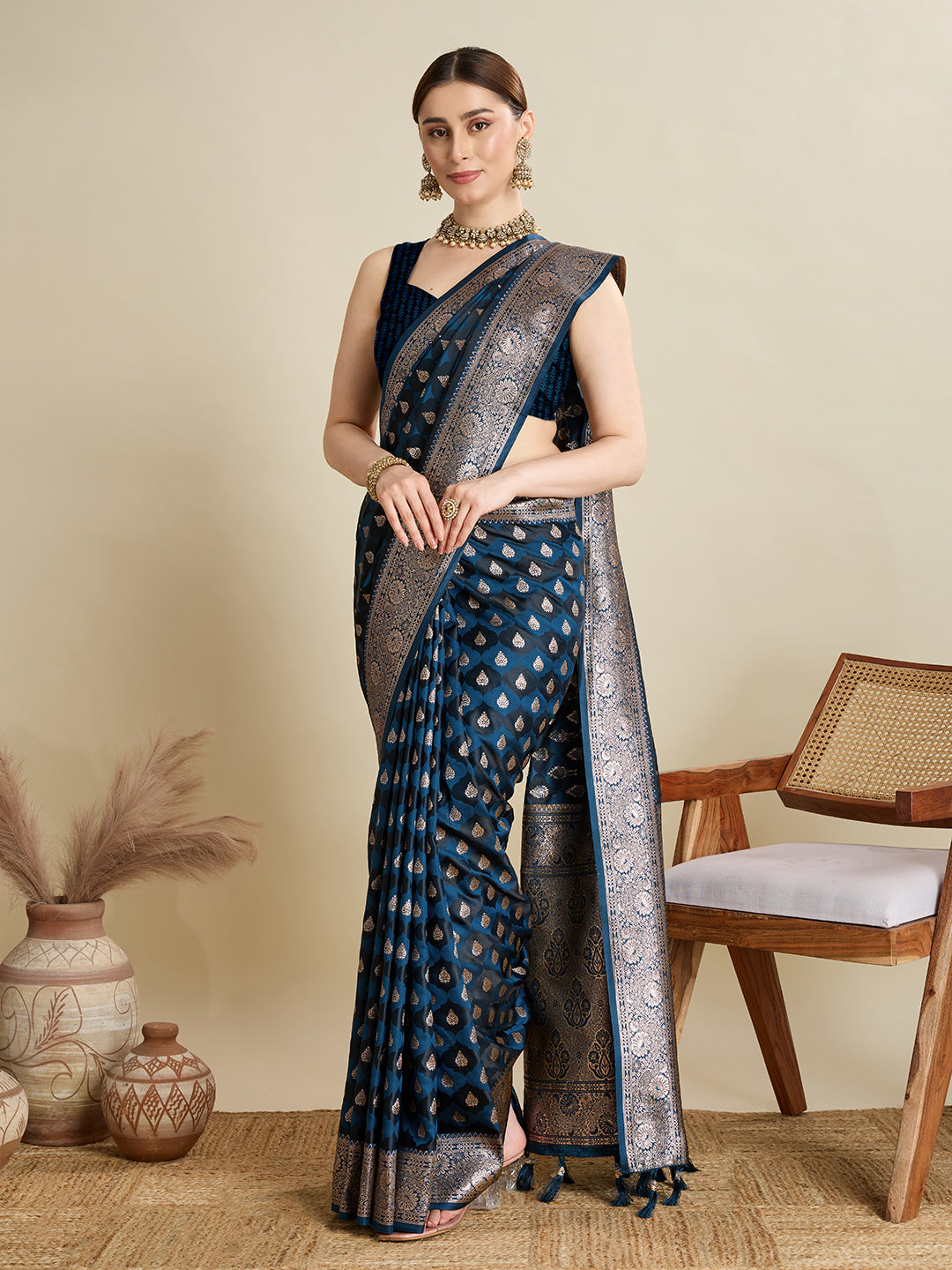 Teal Soft Silk Saree with Zari Weaving & Designer Blouse – Wedding & Party Wear