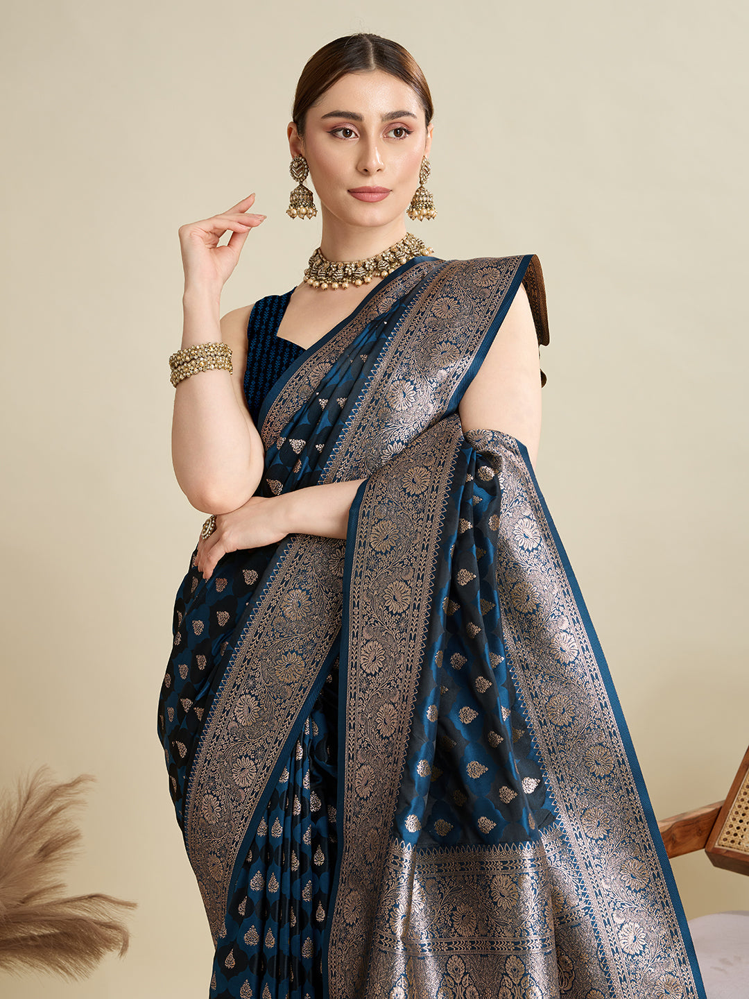 Teal Soft Silk Saree with Zari Weaving & Designer Blouse – Wedding & Party Wear