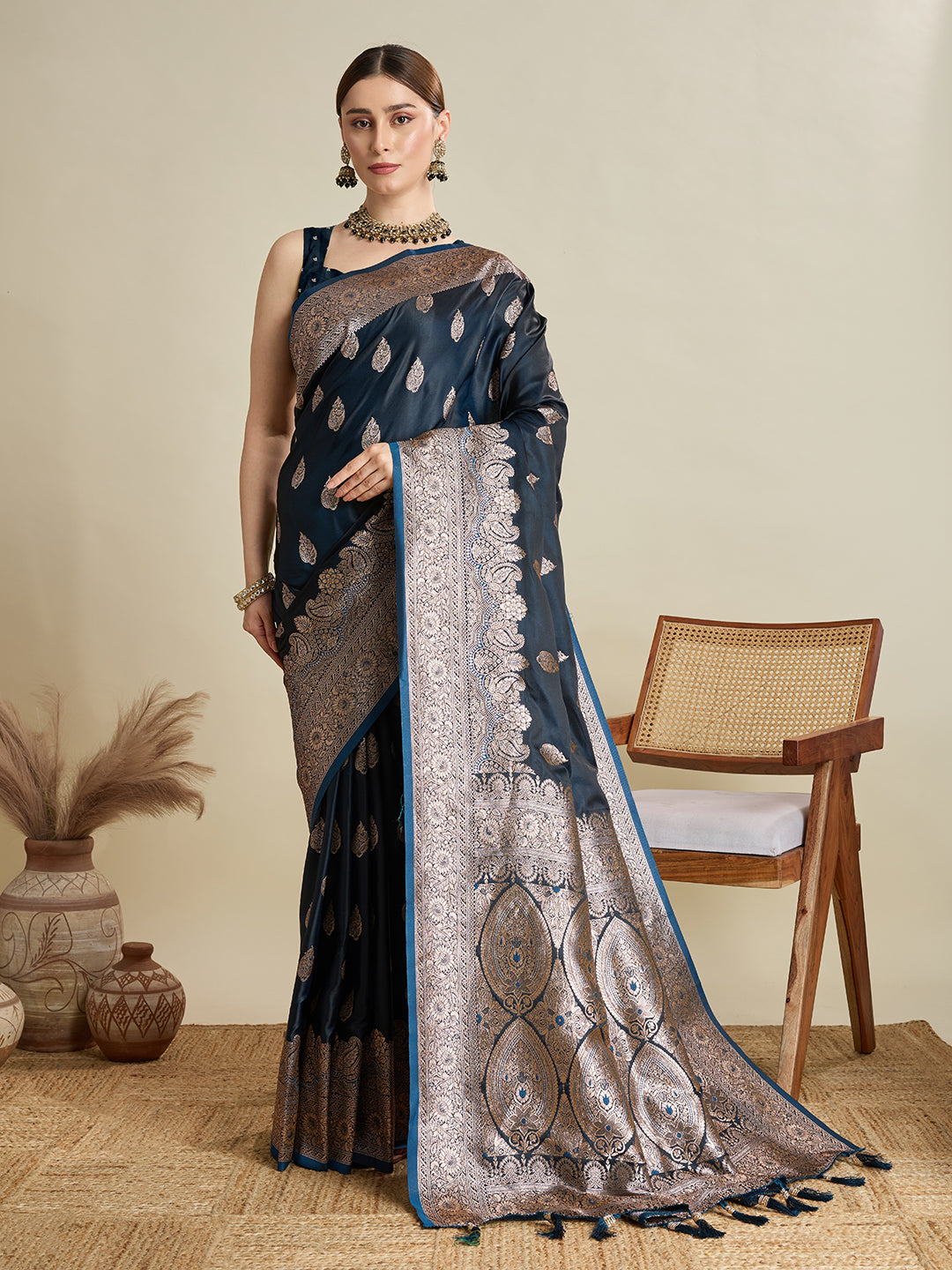Designer Silk Saree with Heavy Zari Weaving & Rich Pallu for Festive & Wedding Wear (Blue)