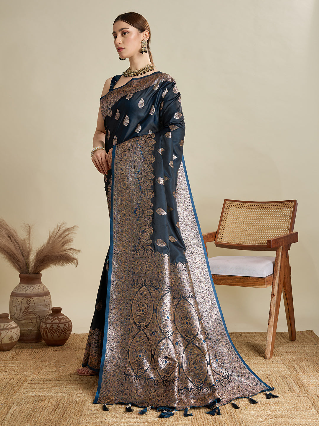 Designer Silk Saree with Heavy Zari Weaving & Rich Pallu for Festive & Wedding Wear (Blue)