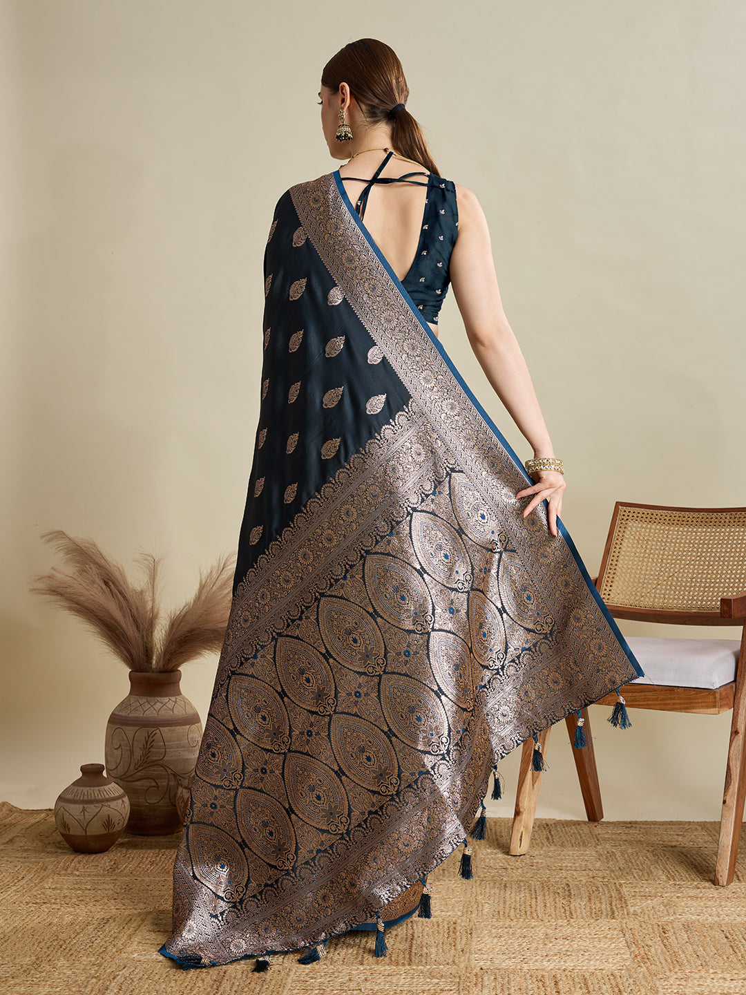Designer Silk Saree with Heavy Zari Weaving & Rich Pallu for Festive & Wedding Wear (Blue)