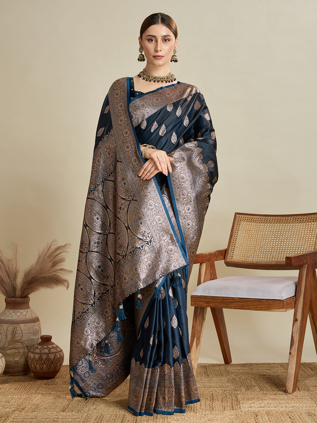 Designer Silk Saree with Heavy Zari Weaving & Rich Pallu for Festive & Wedding Wear (Blue)