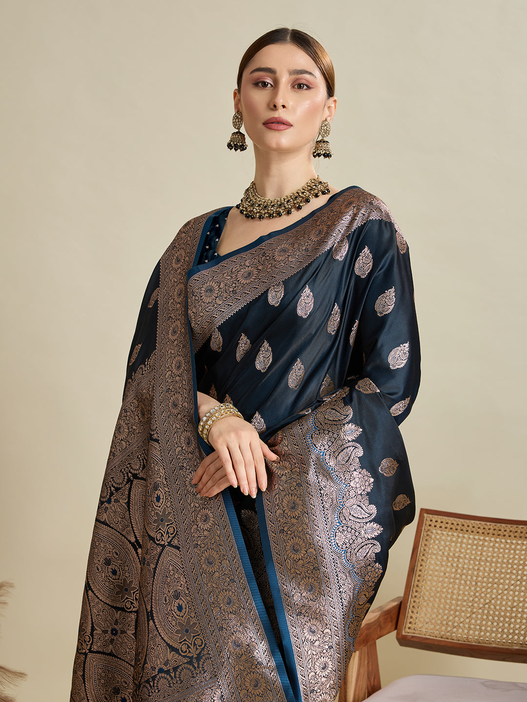 Designer Silk Saree with Heavy Zari Weaving & Rich Pallu for Festive & Wedding Wear (Blue)