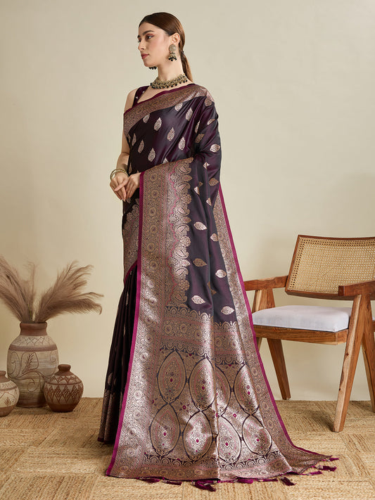 Designer Silk Saree with Heavy Zari Weaving & Rich Pallu for Festive & Wedding Wear (Magenta)