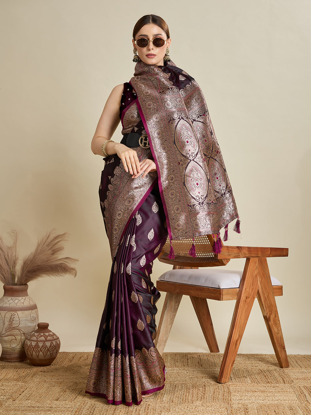 Designer Silk Saree with Heavy Zari Weaving & Rich Pallu for Festive & Wedding Wear (Magenta)