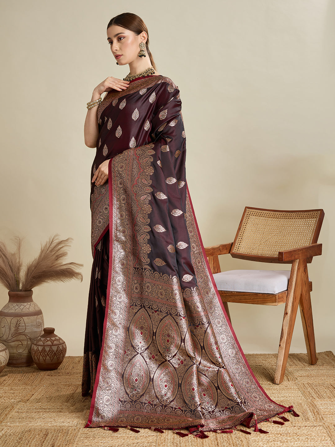 Designer Silk Saree with Heavy Zari Weaving & Rich Pallu for Festive & Wedding Wear (Maroon)