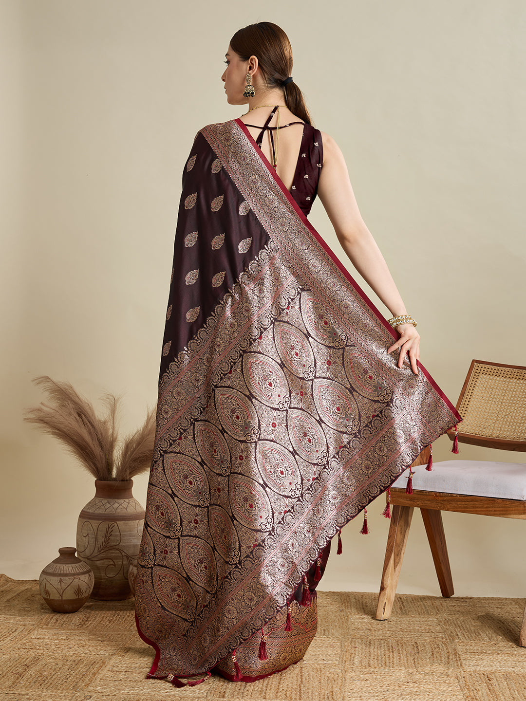 Designer Silk Saree with Heavy Zari Weaving & Rich Pallu for Festive & Wedding Wear (Maroon)