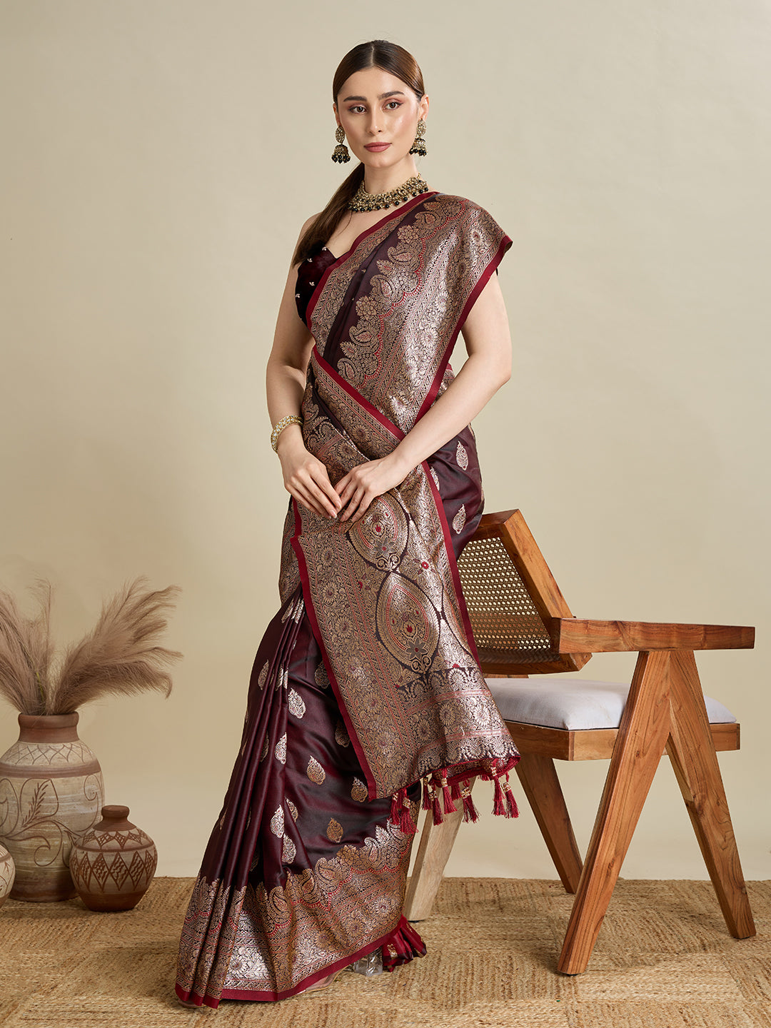 Designer Silk Saree with Heavy Zari Weaving & Rich Pallu for Festive & Wedding Wear (Maroon)