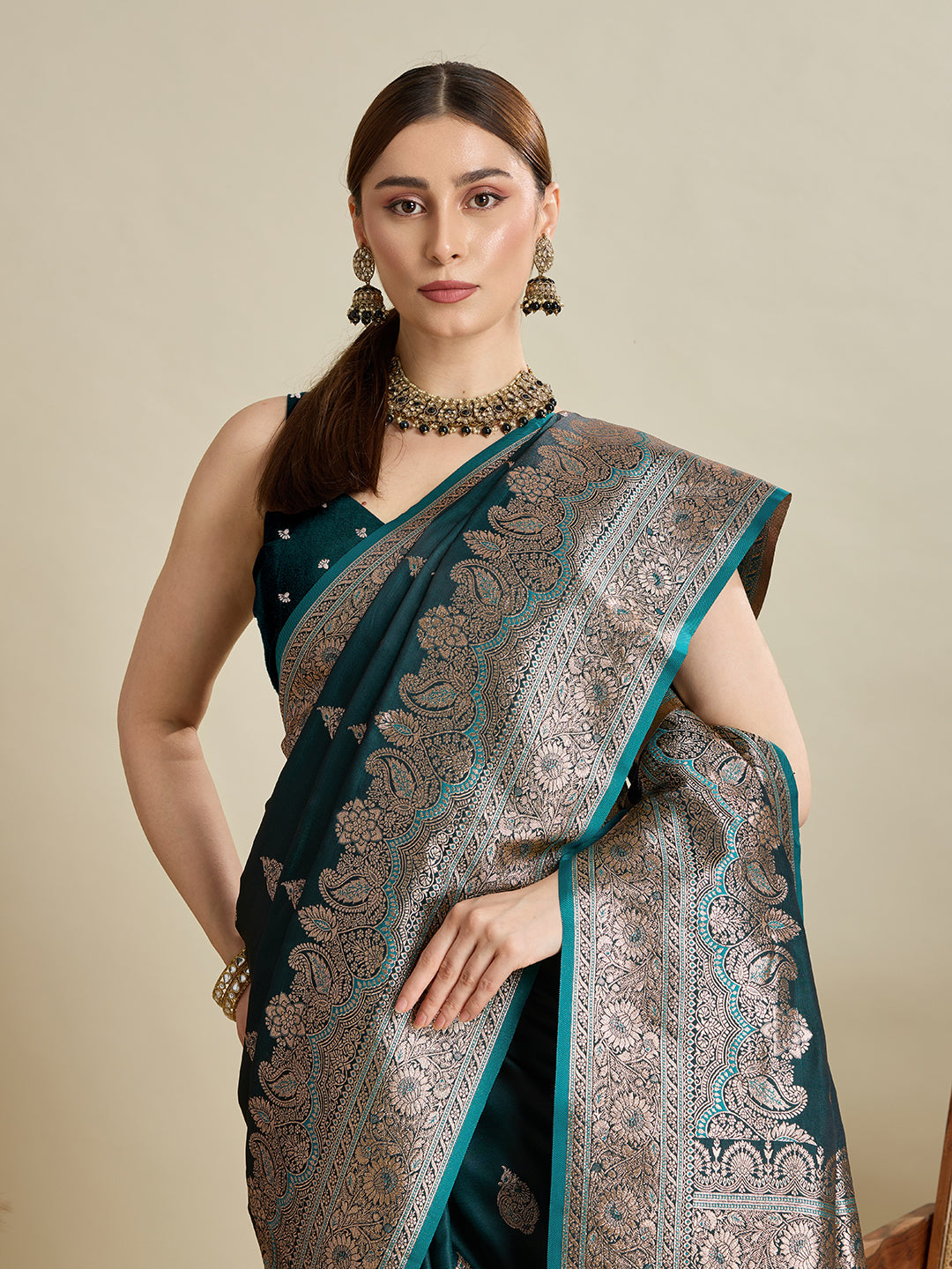 Designer Silk Saree with Heavy Zari Weaving & Rich Pallu for Festive & Wedding Wear (Rama)