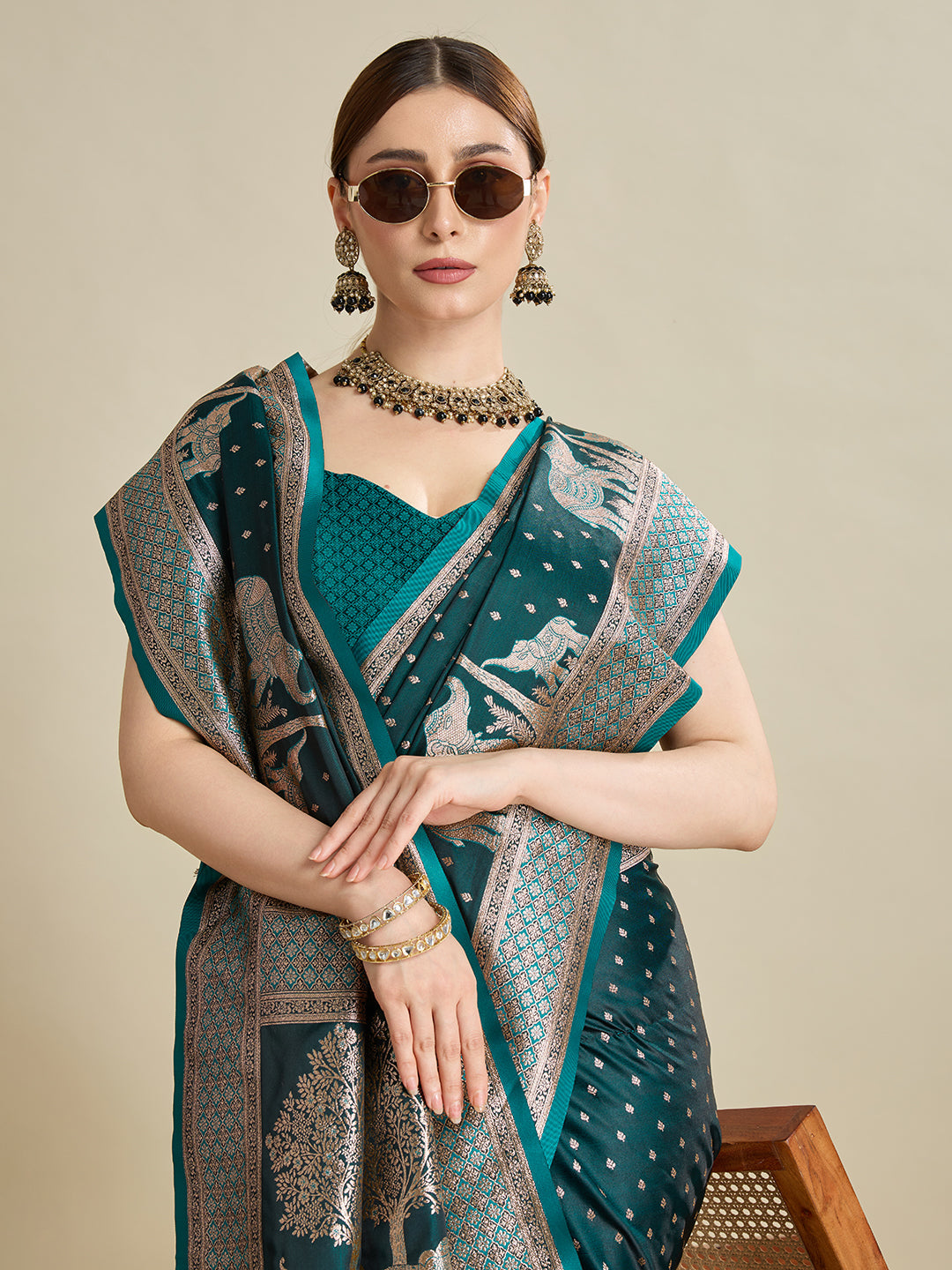 Rama Color Soft Silk Zari Weaving Saree for Wedding And Party