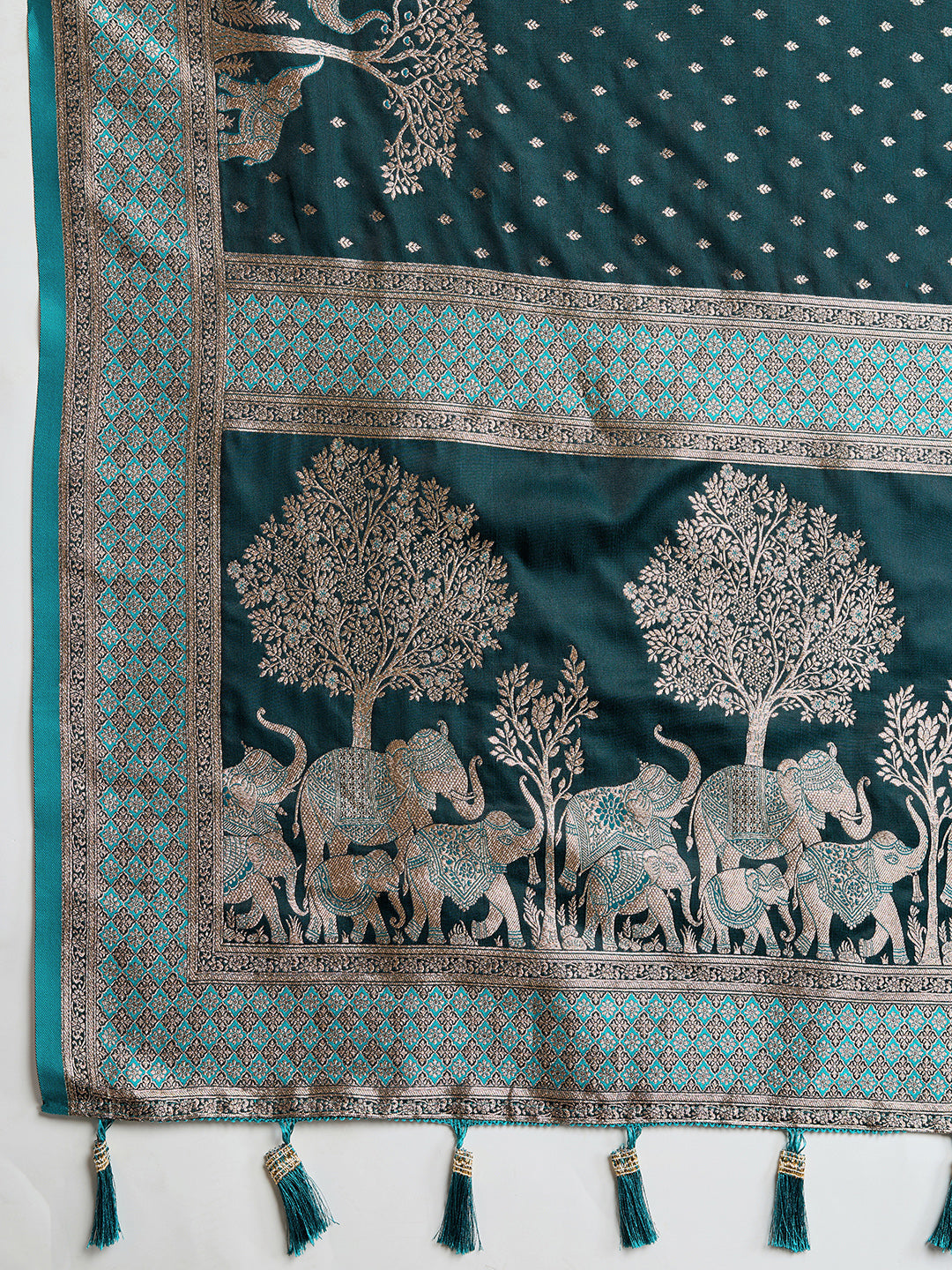 Rama Color Soft Silk Zari Weaving Saree for Wedding And Party