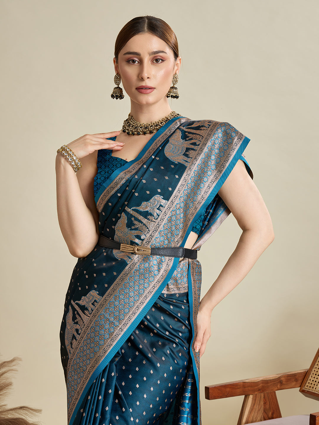 Teal Color Soft Silk Zari Weaving Saree for Wedding And Party