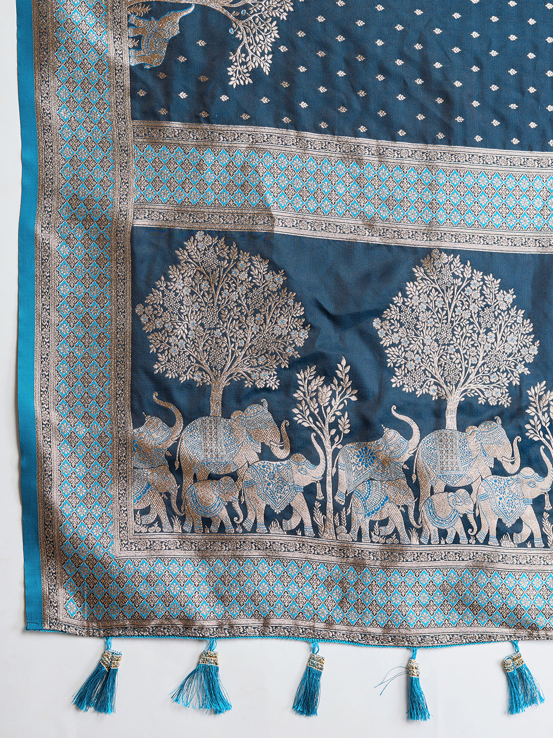 Teal Color Soft Silk Zari Weaving Saree for Wedding And Party